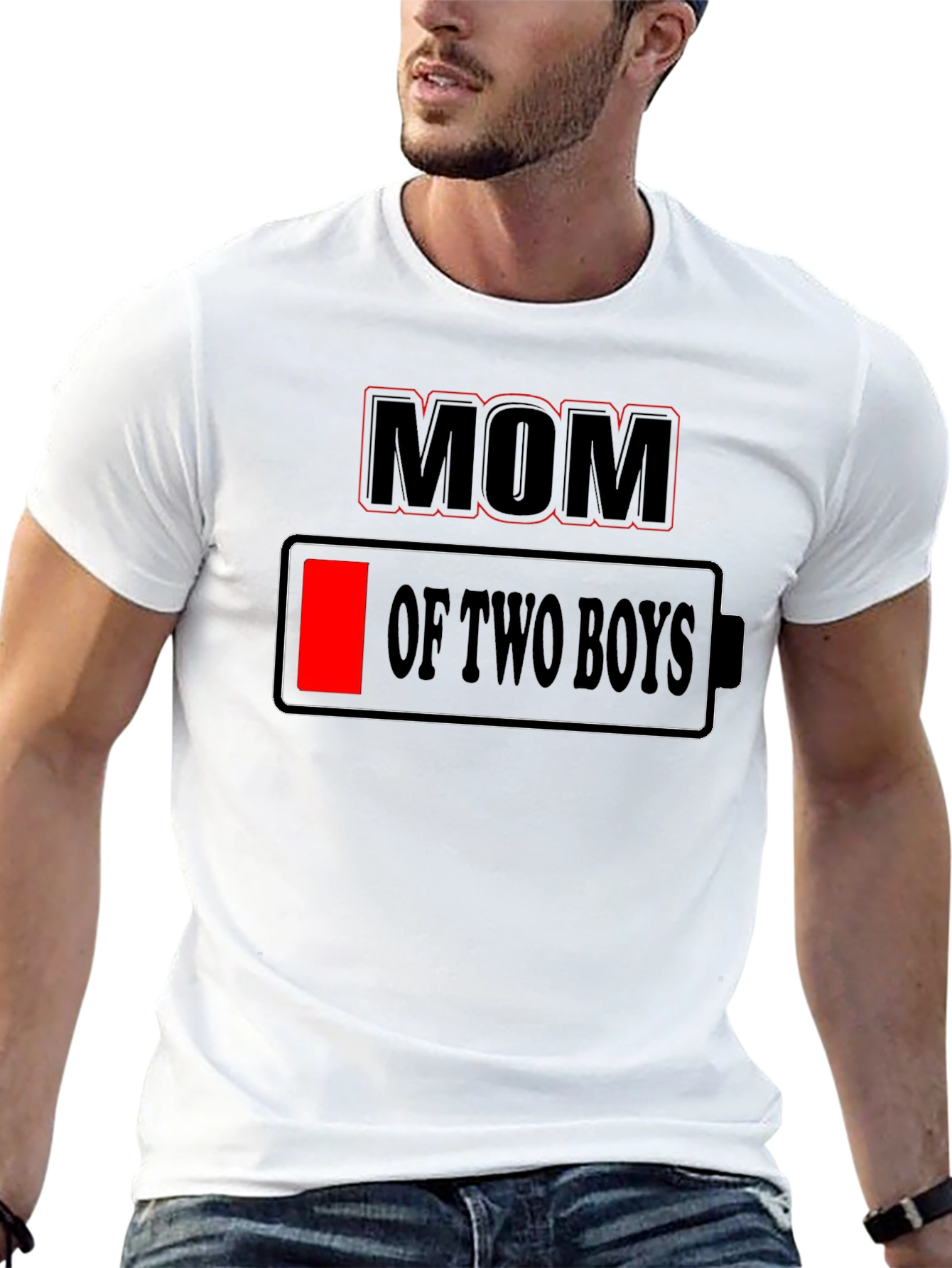 Mom of Two Boys Low Battery Graphic Tee