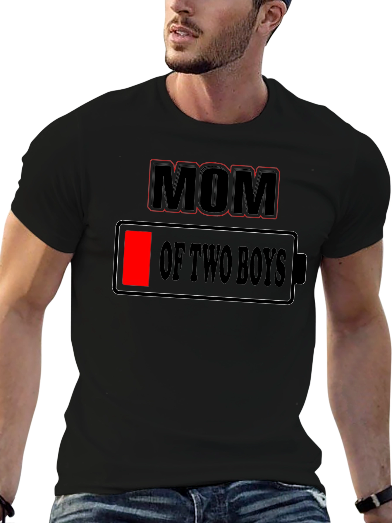 Mom of Two Boys Low Battery Graphic Tee