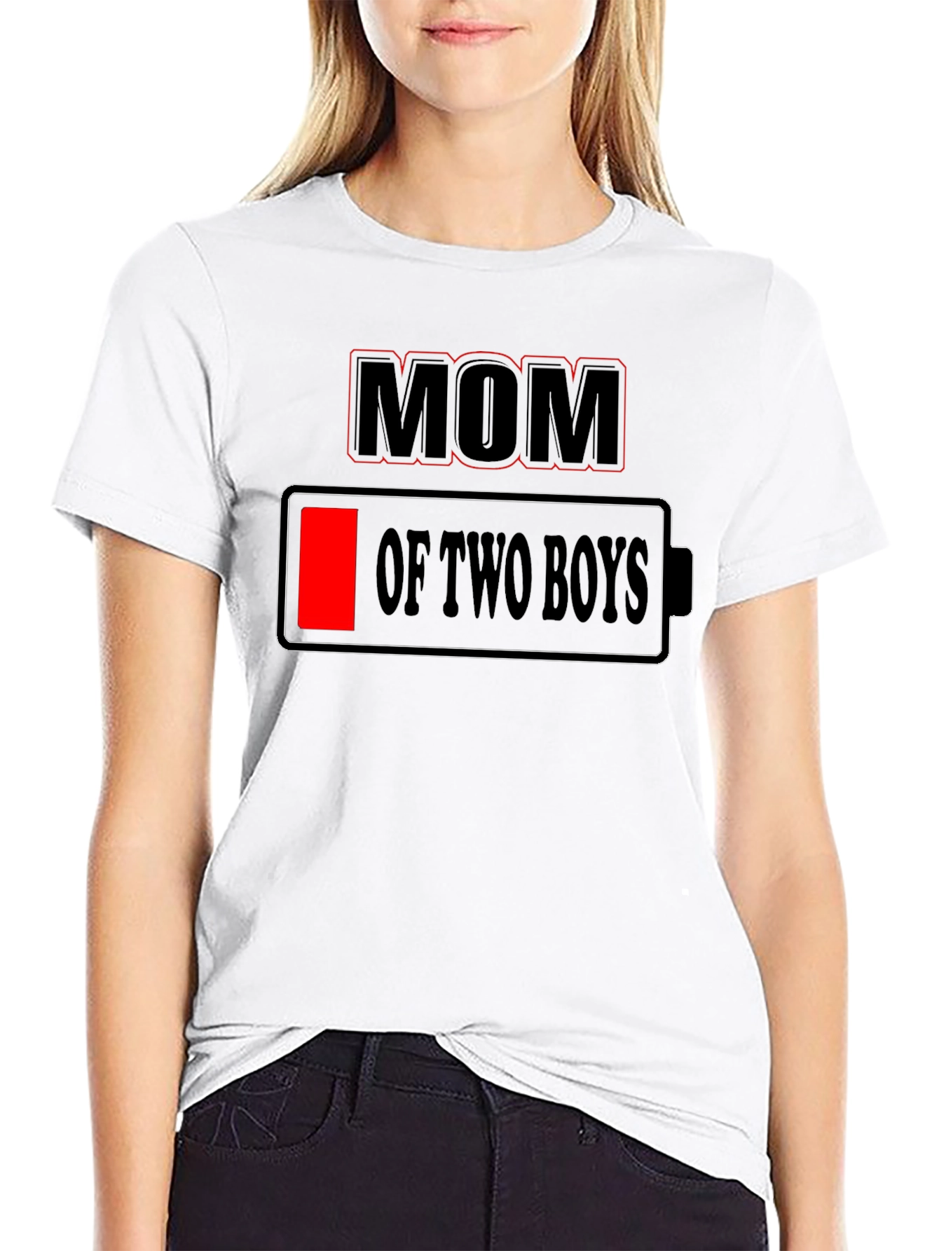 Mom of Two Boys Low Battery Graphic Tee