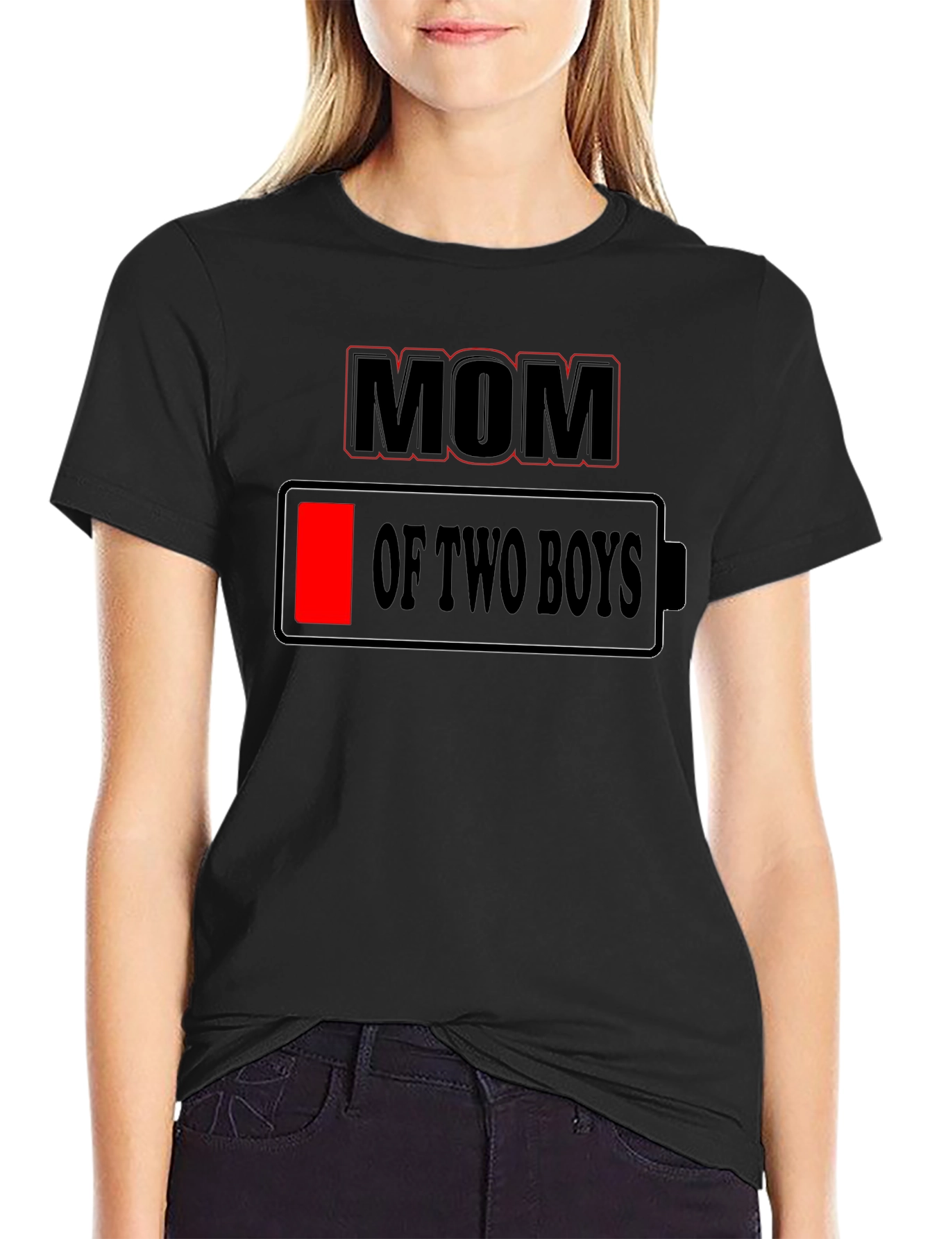 Mom of Two Boys Low Battery Graphic Tee
