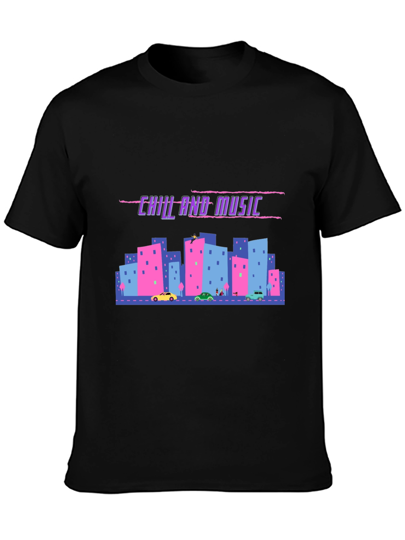 Chill and Music Graphic Tee - Black Cotton T-Shirt