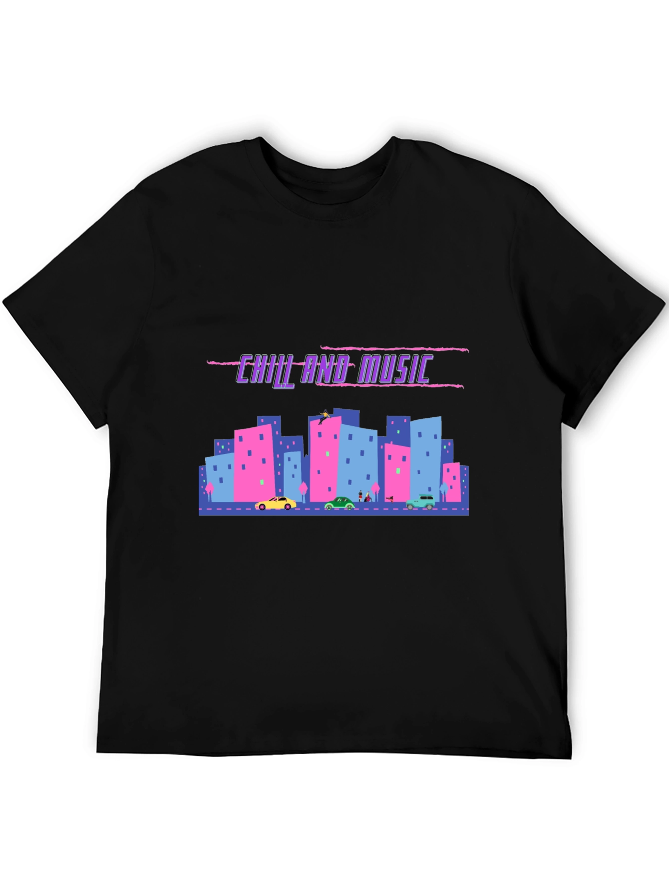 Chill and Music Graphic Tee - Black Cotton T-Shirt