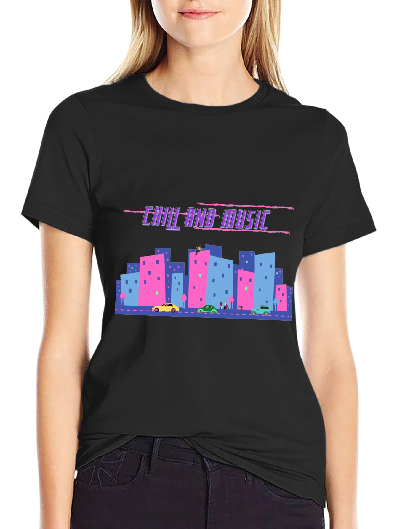 Chill and Music Graphic Tee - Black Cotton T-Shirt