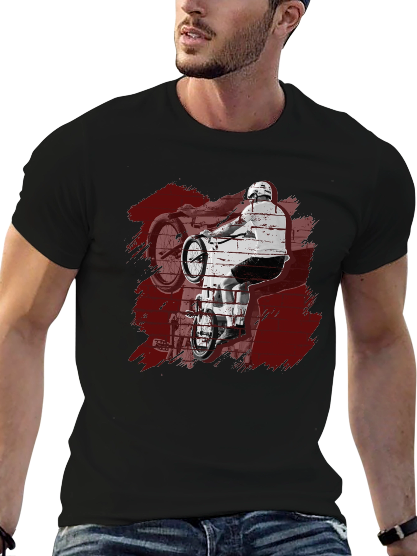 Mens Black Graphic Tee - BMX Rider Design