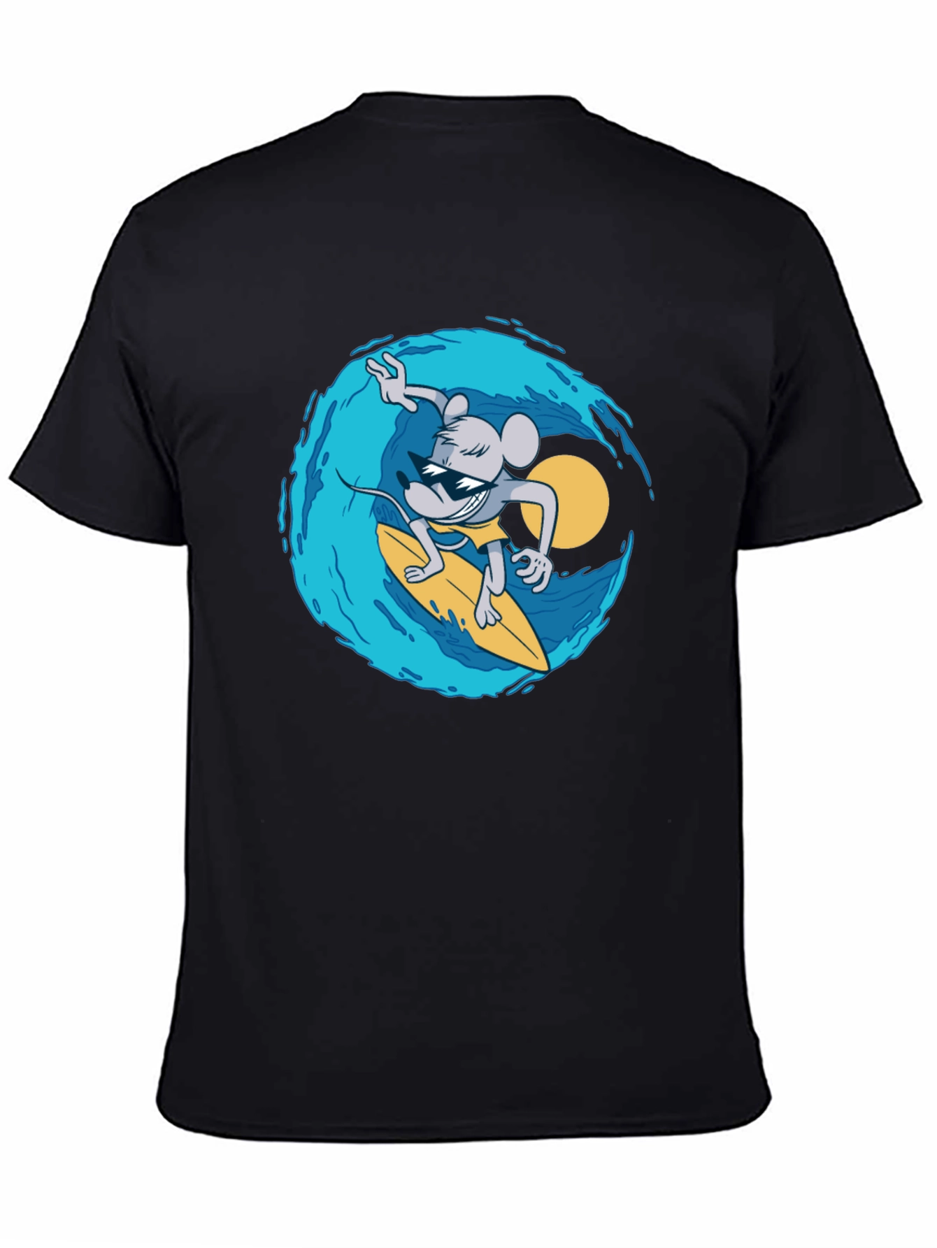 Surfing Mouse Graphic Tee - Cool Black T-Shirt
