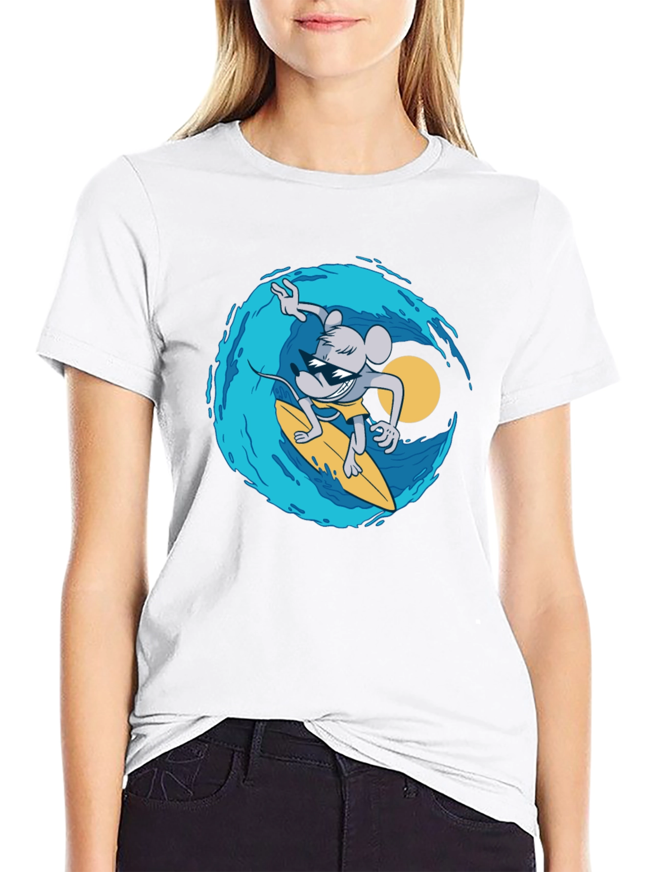 Surfing Mouse Graphic Tee - Cool Black T-Shirt