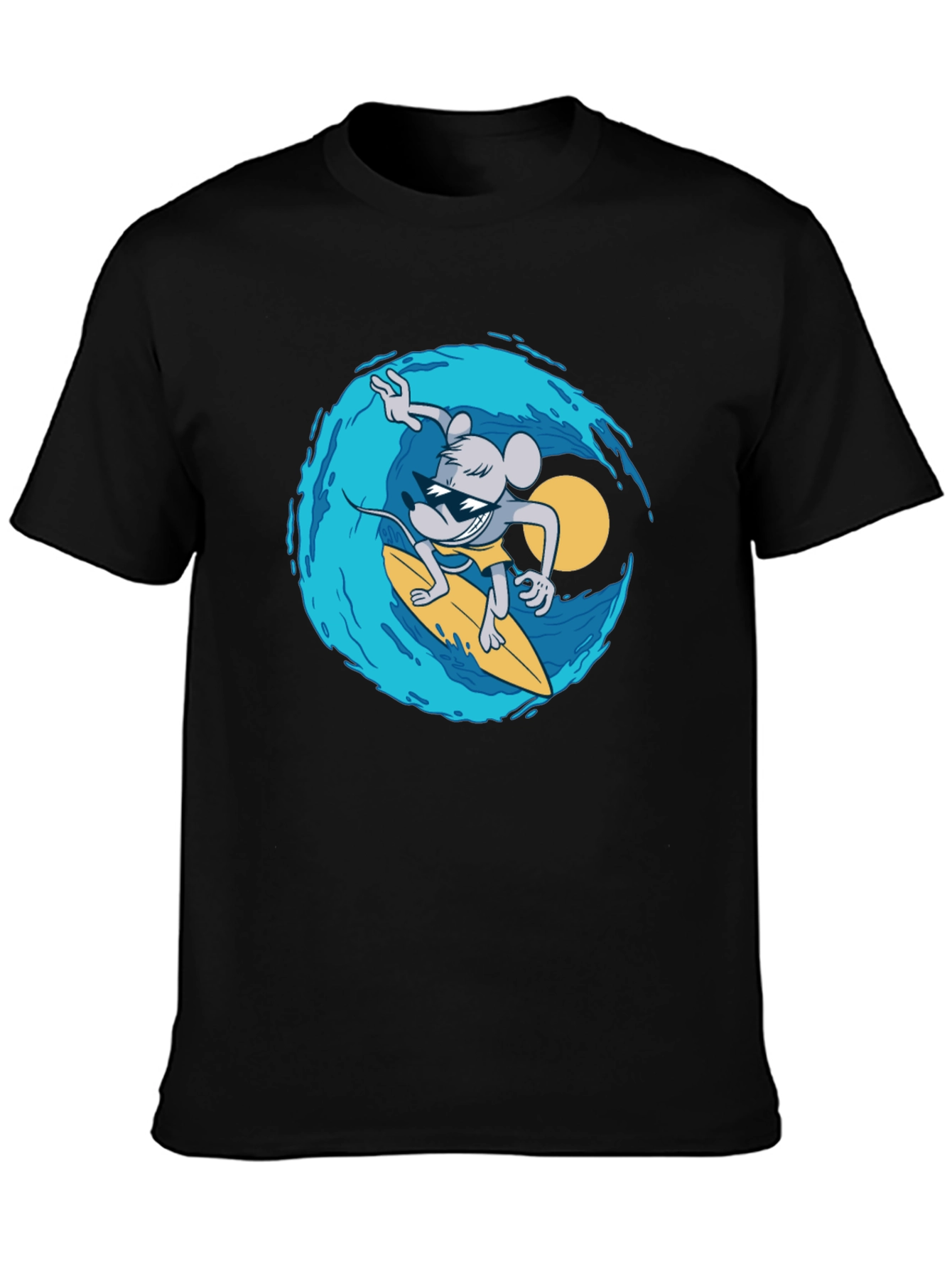 Surfing Mouse Graphic Tee - Cool Black T-Shirt