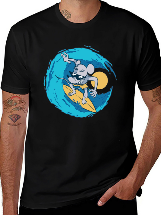 Surfing Mouse Graphic Tee - Cool Black T-Shirt