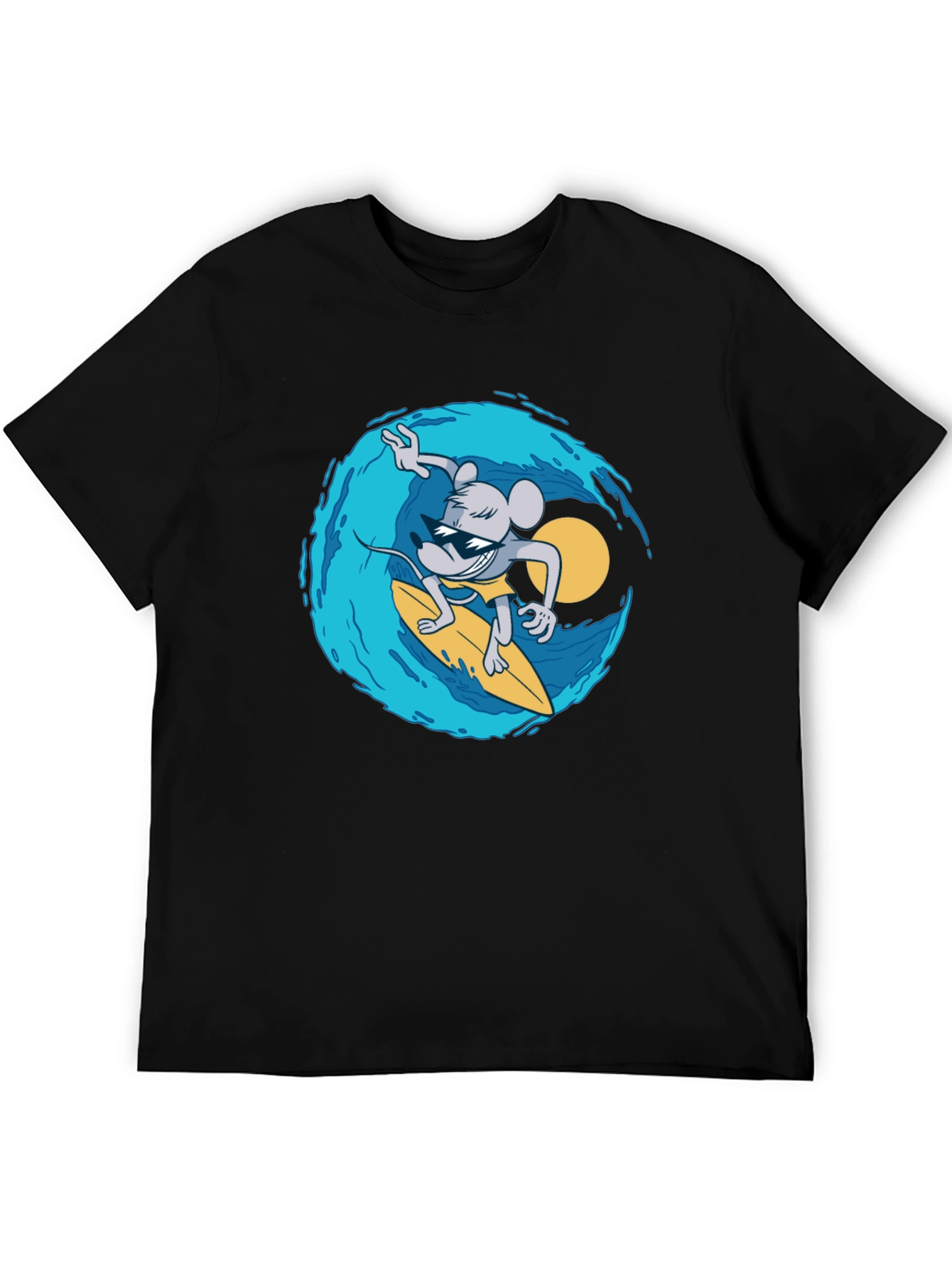 Surfing Mouse Graphic Tee - Cool Black T-Shirt