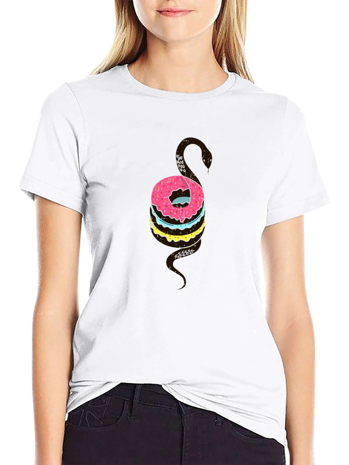 Donut Snake Graphic Tee - Quirky Novelty T-Shirt