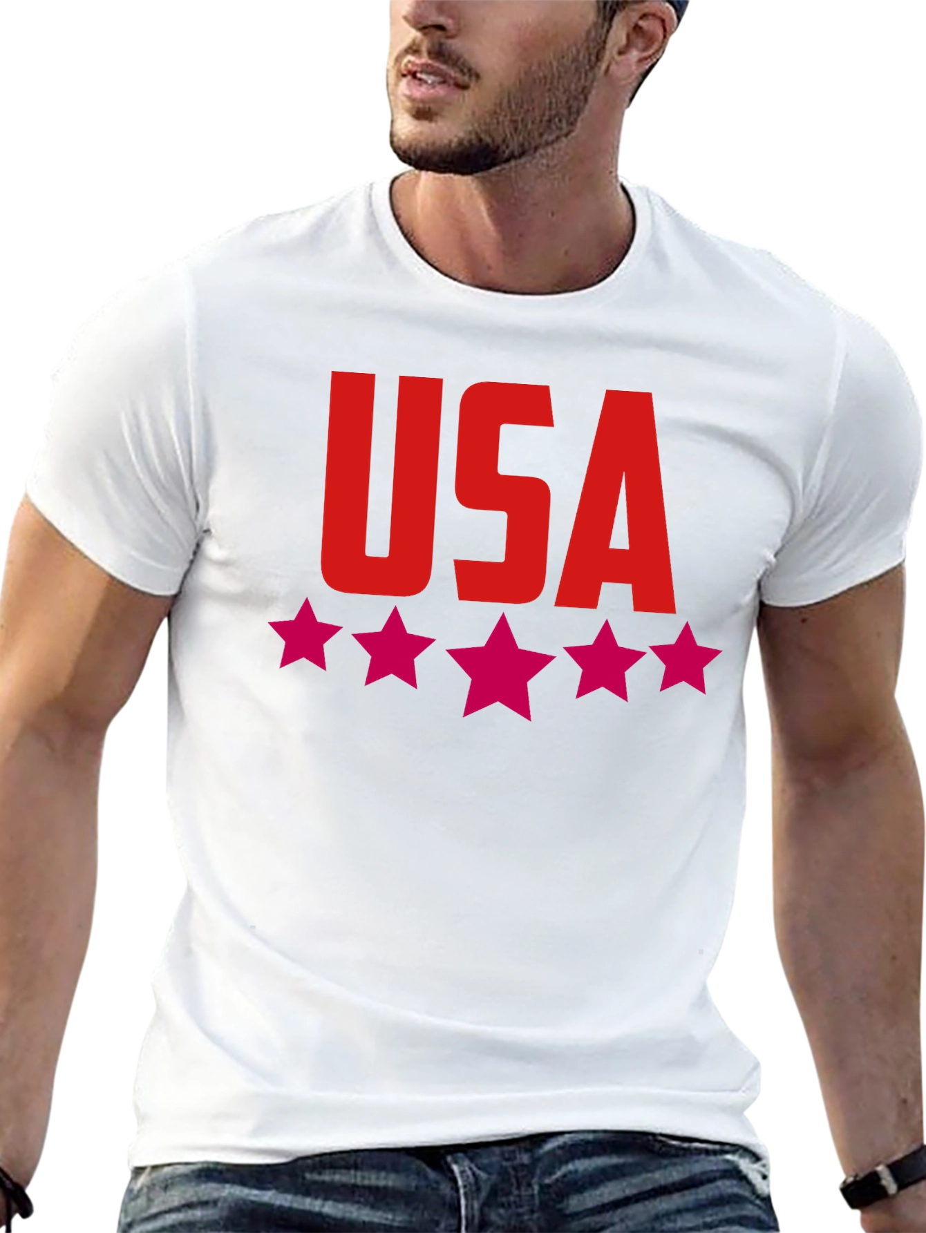USA Stars Graphic Print Tee - Patriotic Black T-Shirt