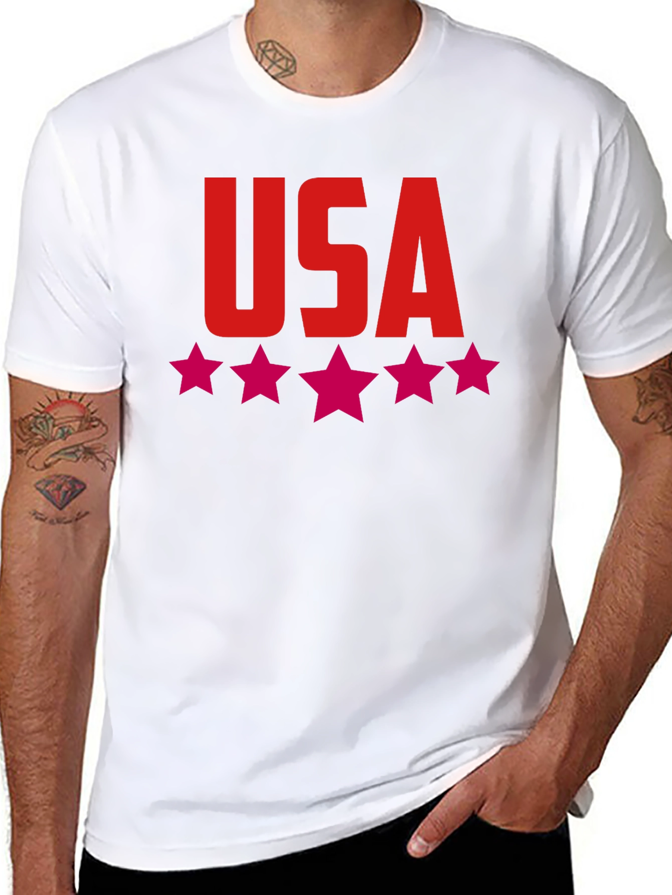 USA Stars Graphic Print Tee - Patriotic Black T-Shirt