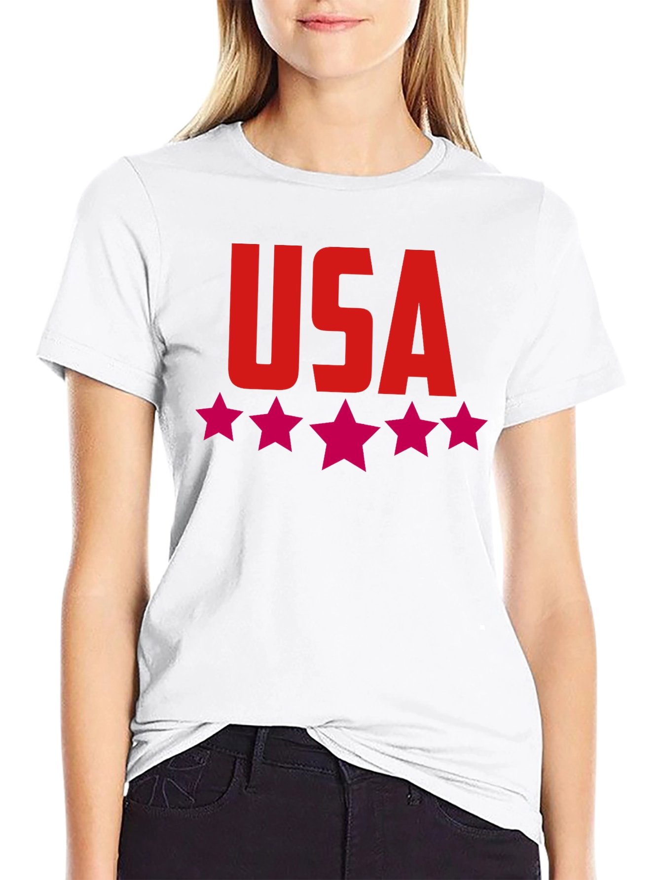 USA Stars Graphic Print Tee - Patriotic Black T-Shirt