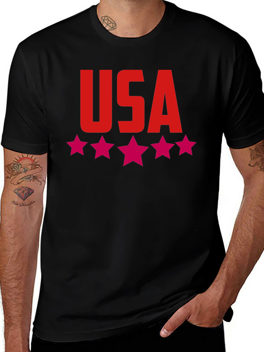 USA Stars Graphic Print Tee - Patriotic Black T-Shirt