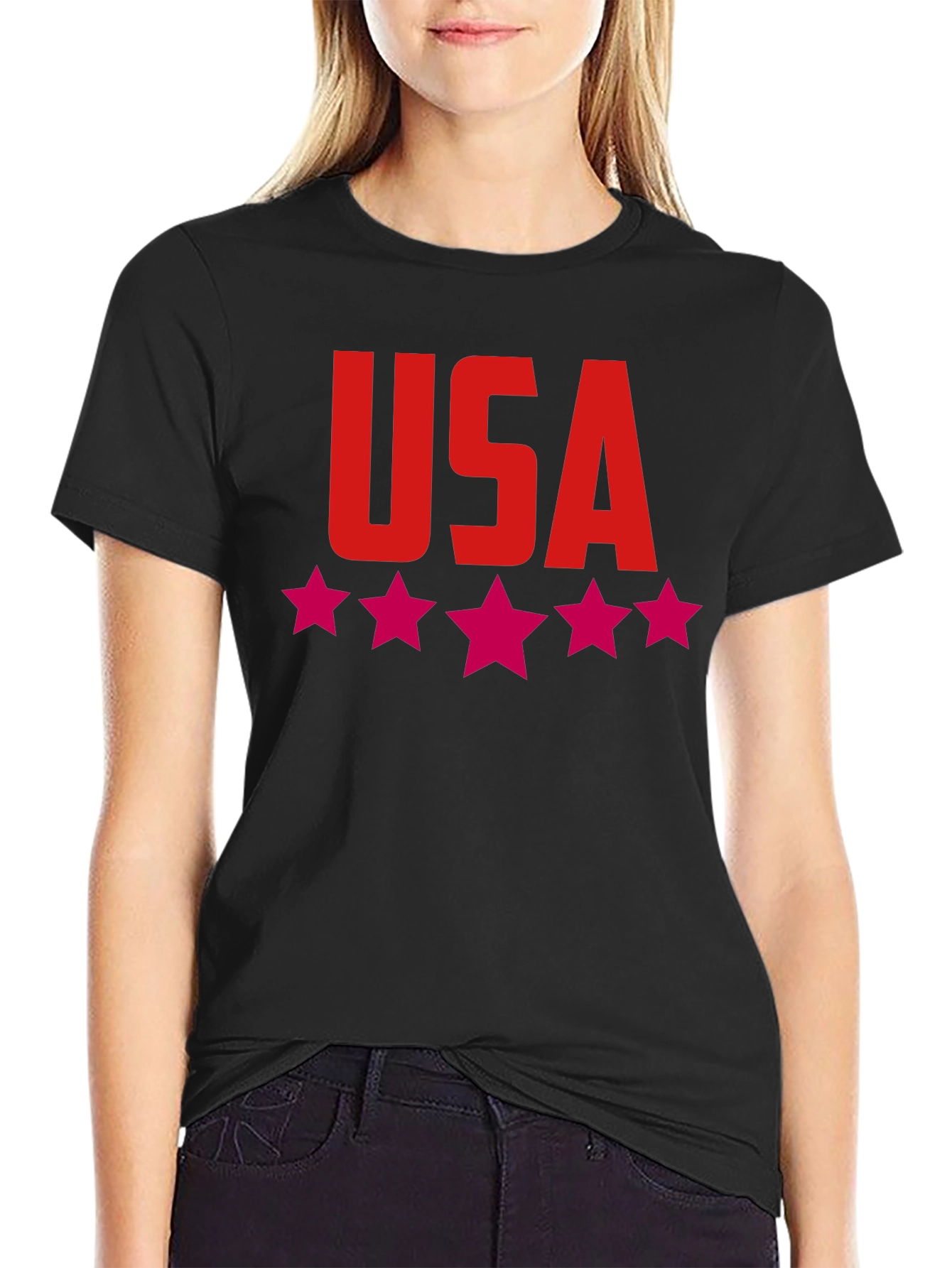 USA Stars Graphic Print Tee - Patriotic Black T-Shirt