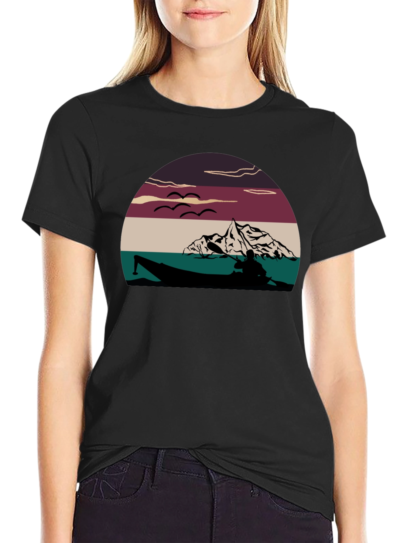 Kayak Lake Sunset Graphic T-Shirt