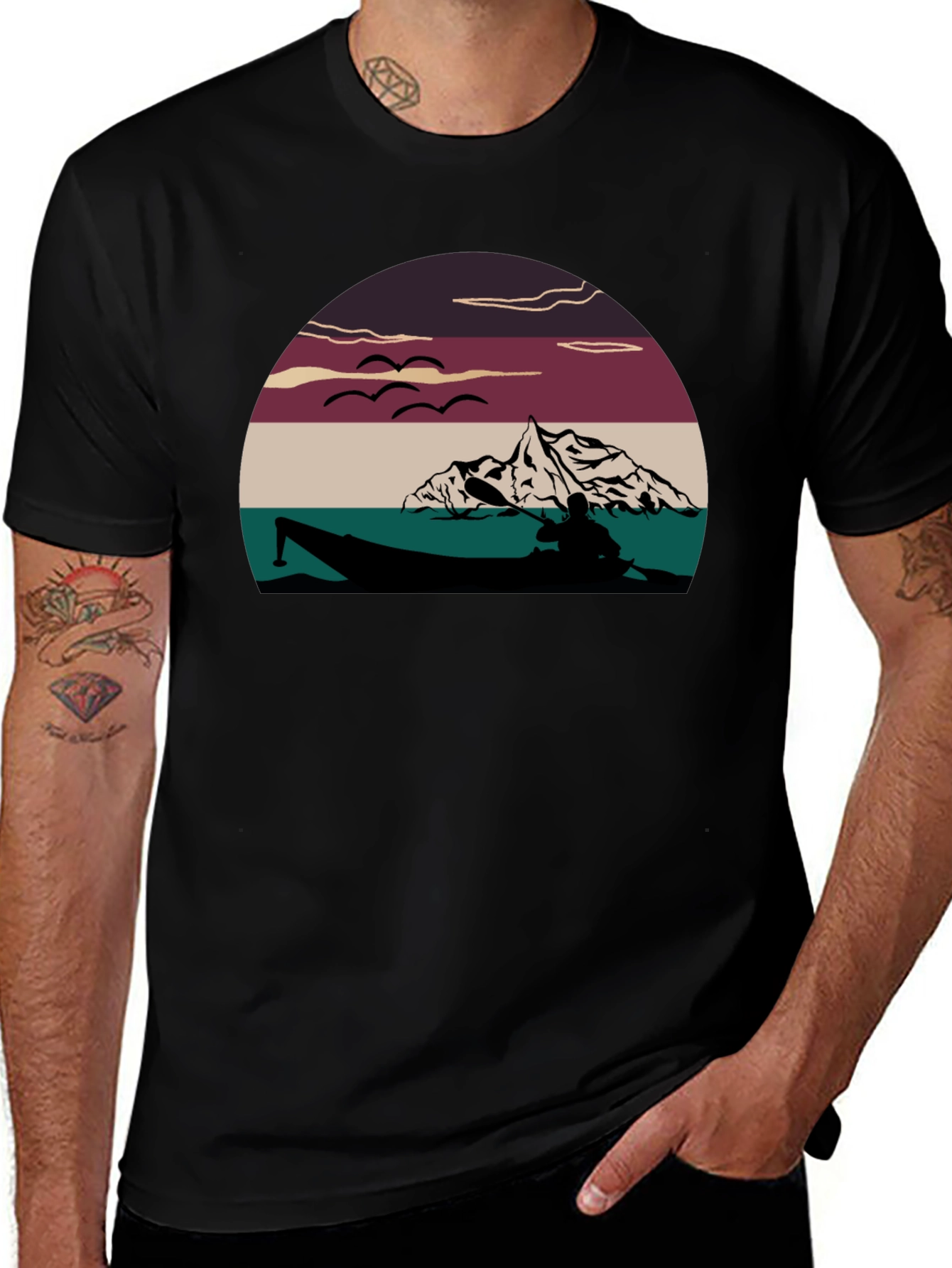 Kayak Lake Sunset Graphic T-Shirt