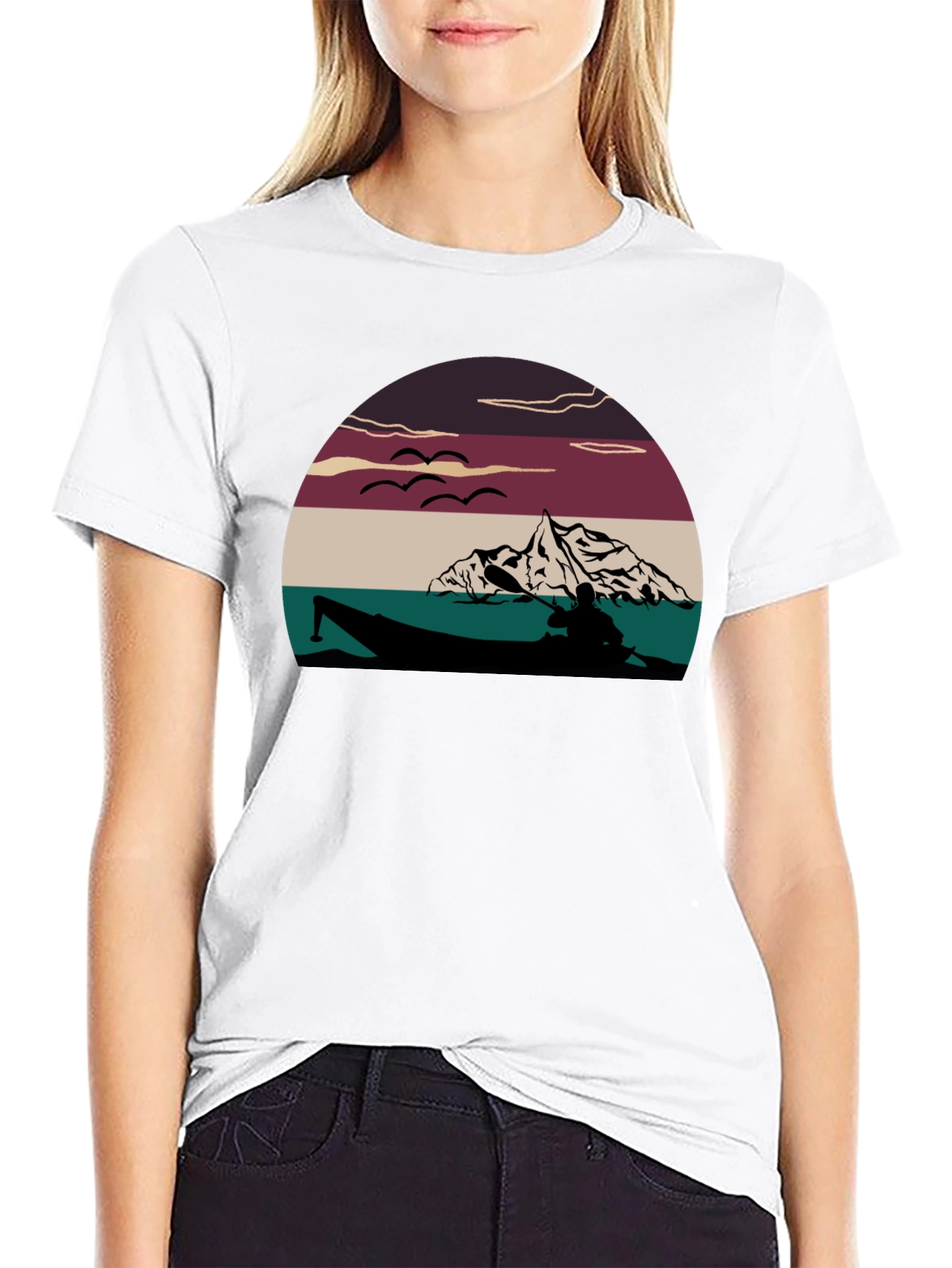 Kayak Lake Sunset Graphic T-Shirt