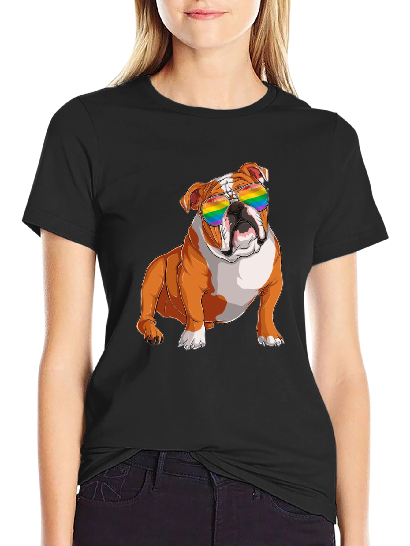 Bulldog Pride T-Shirt - Rainbow Sunglasses