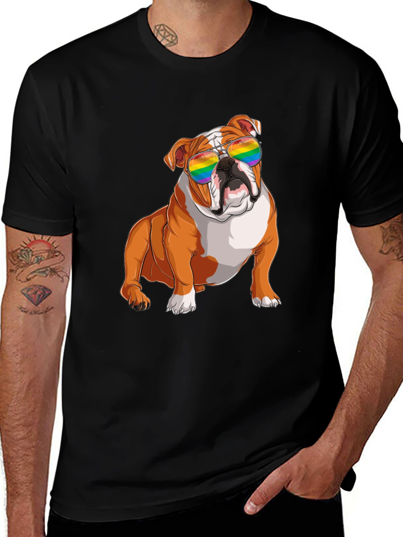 Bulldog Pride T-Shirt - Rainbow Sunglasses