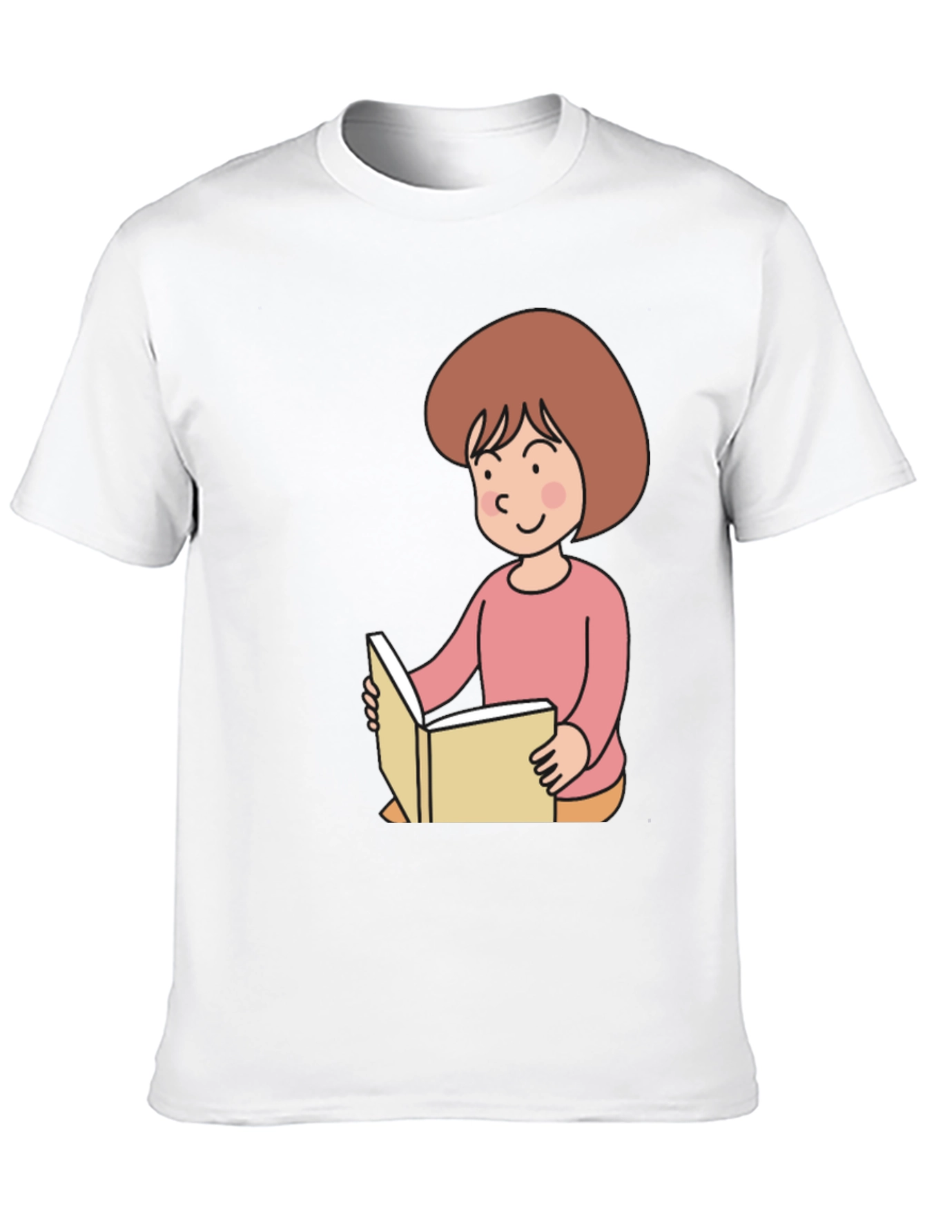 Reading Girl Black T-Shirt - Cute Cartoon Design