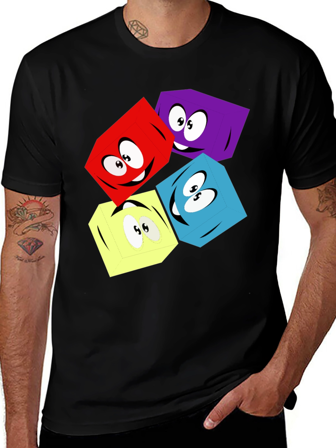 Cartoon Cubes Graphic T-Shirt - Black