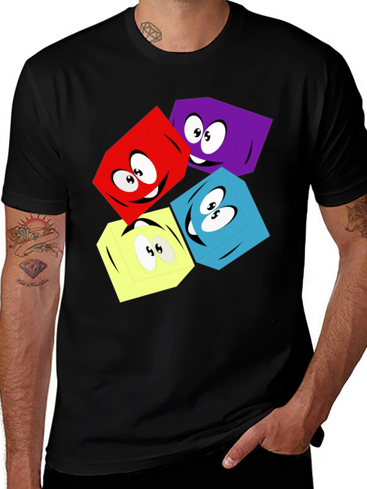 Cartoon Cubes Graphic T-Shirt - Black