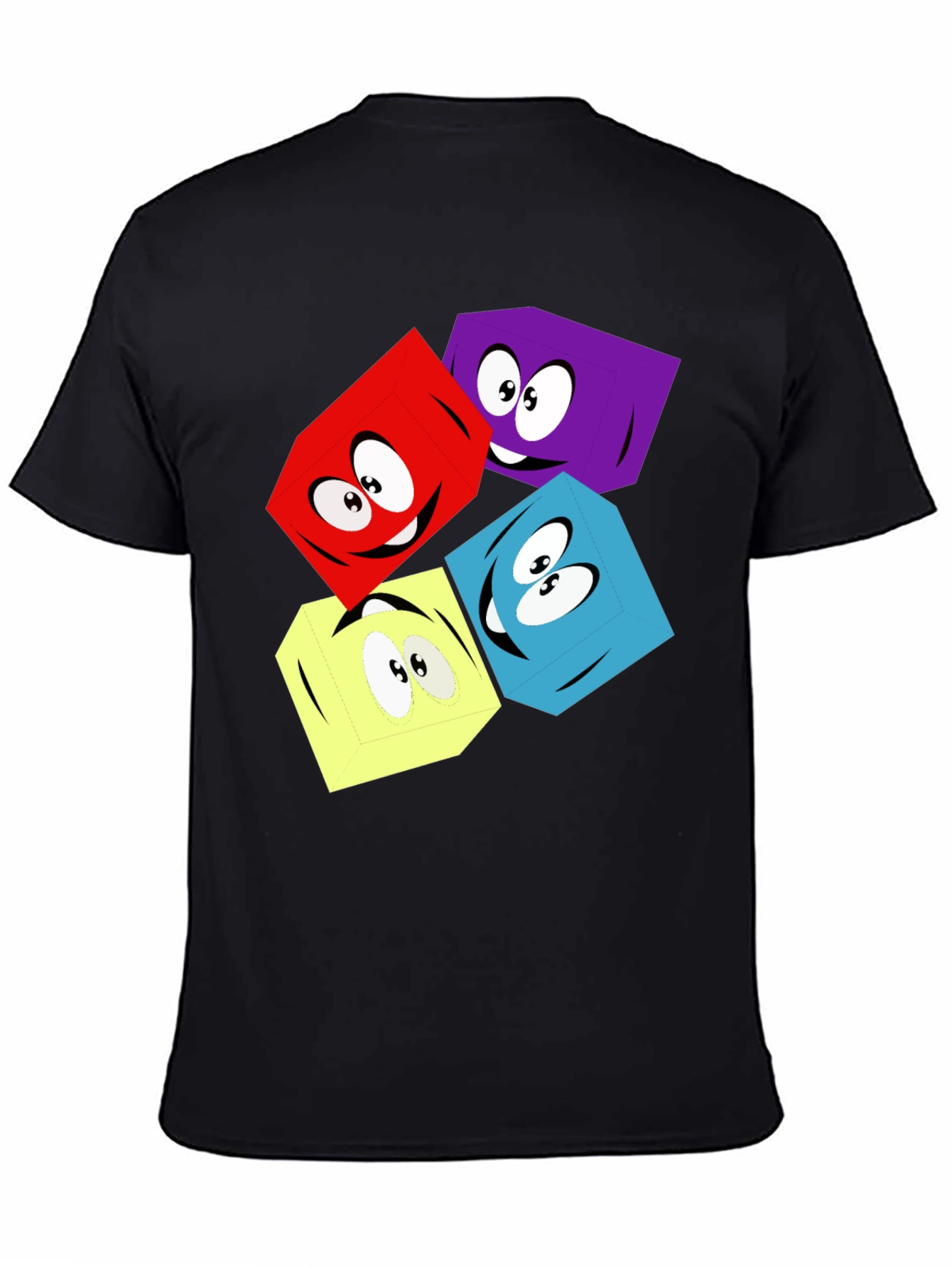 Cartoon Cubes Graphic T-Shirt - Black