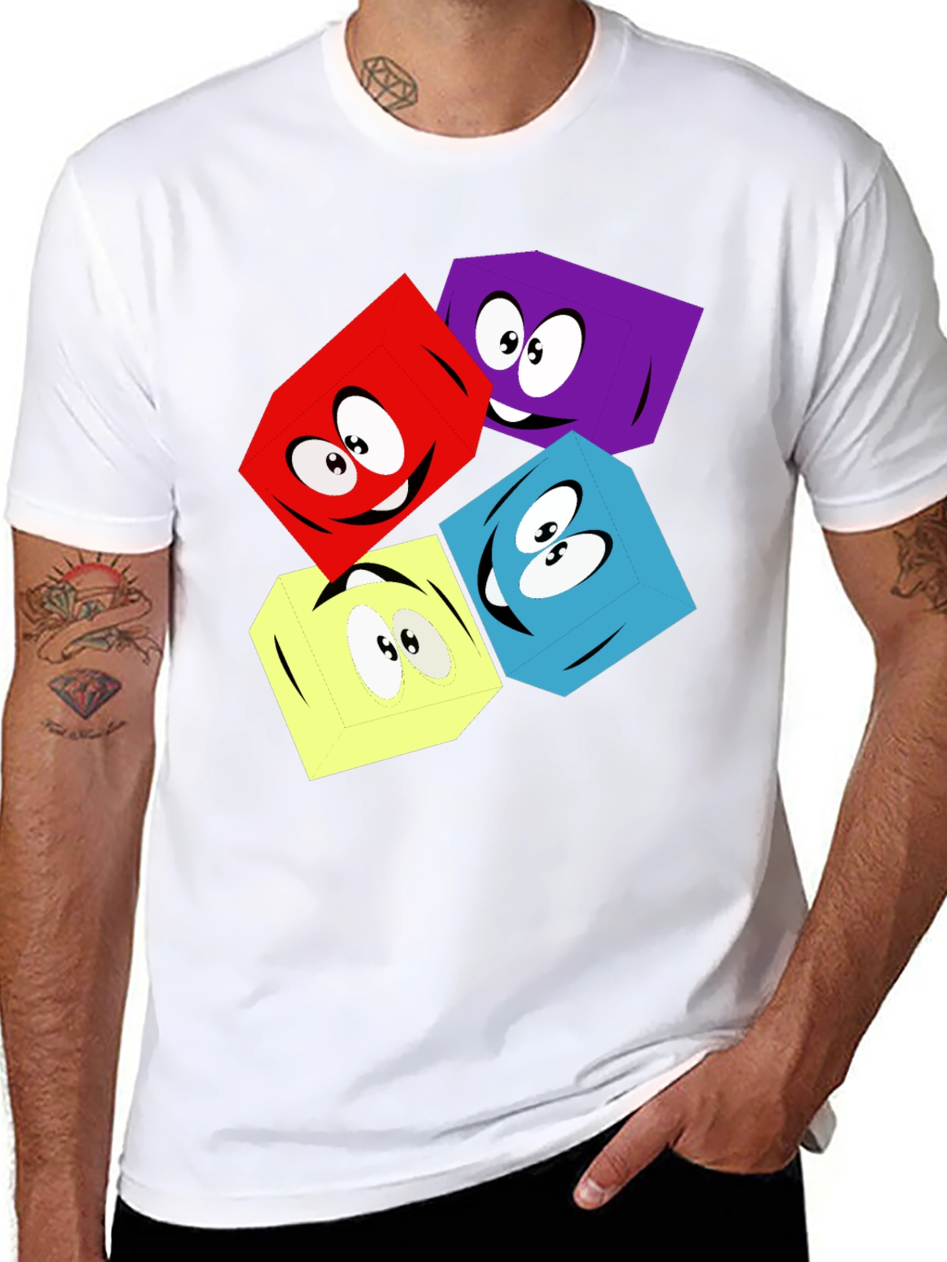 Cartoon Cubes Graphic T-Shirt - Black