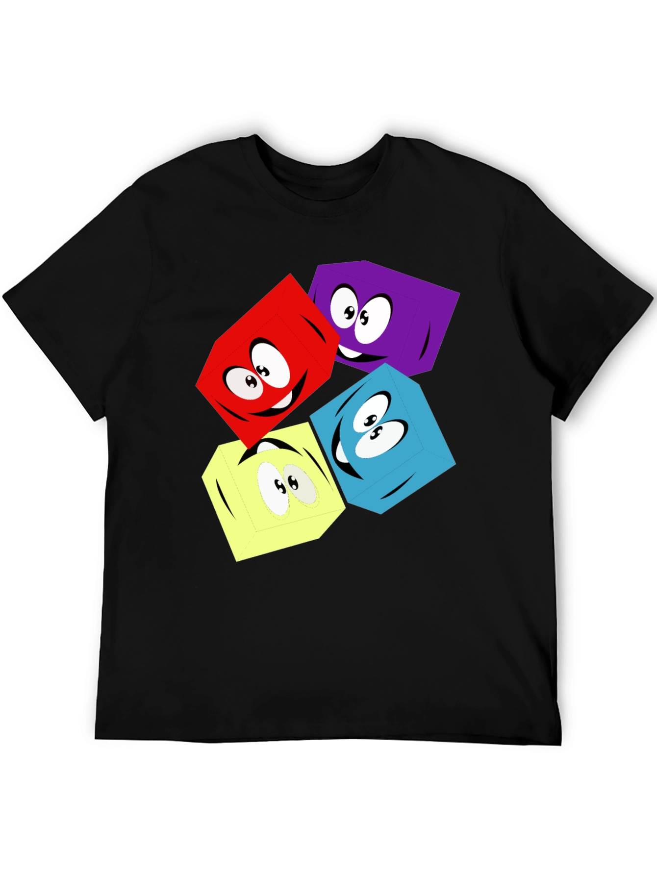 Cartoon Cubes Graphic T-Shirt - Black