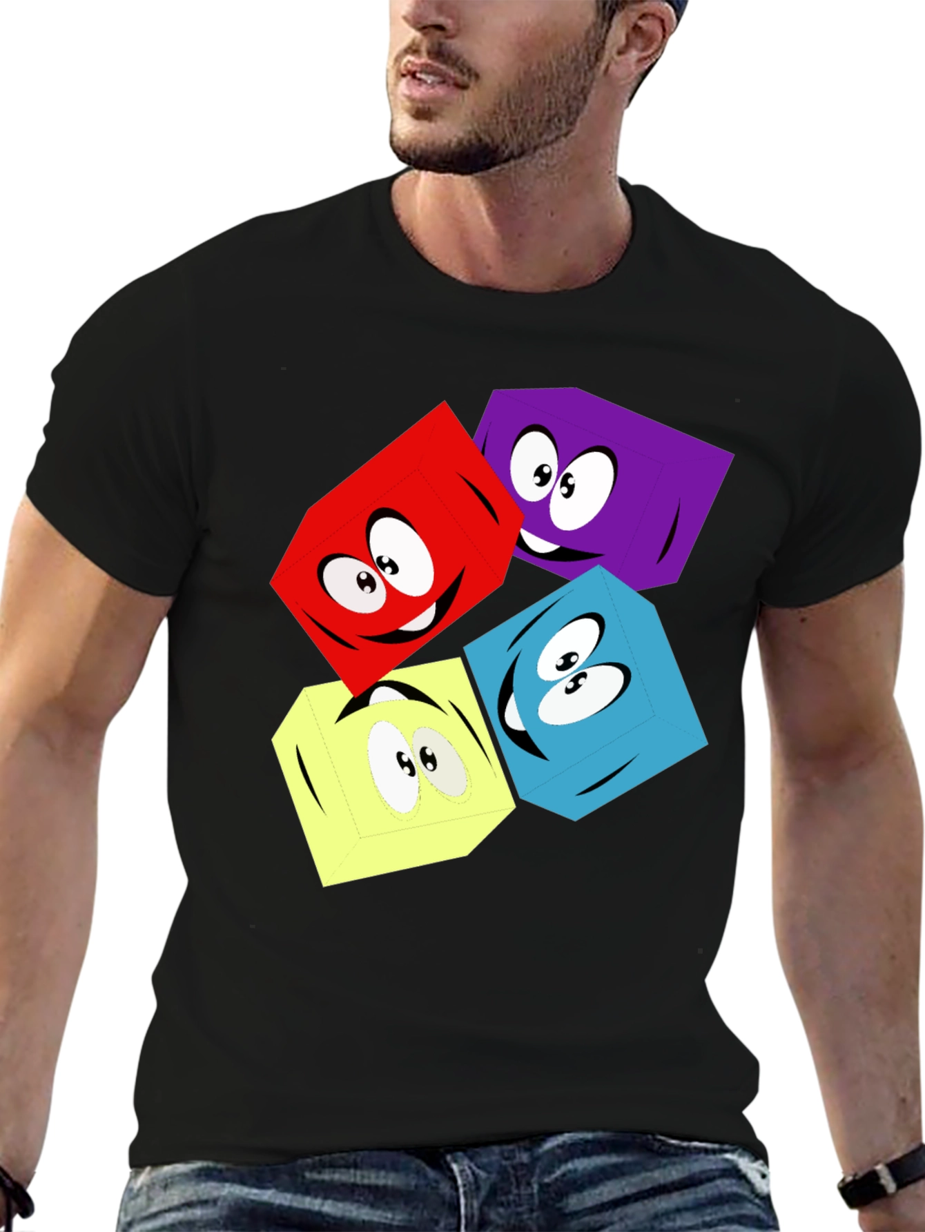 Cartoon Cubes Graphic T-Shirt - Black