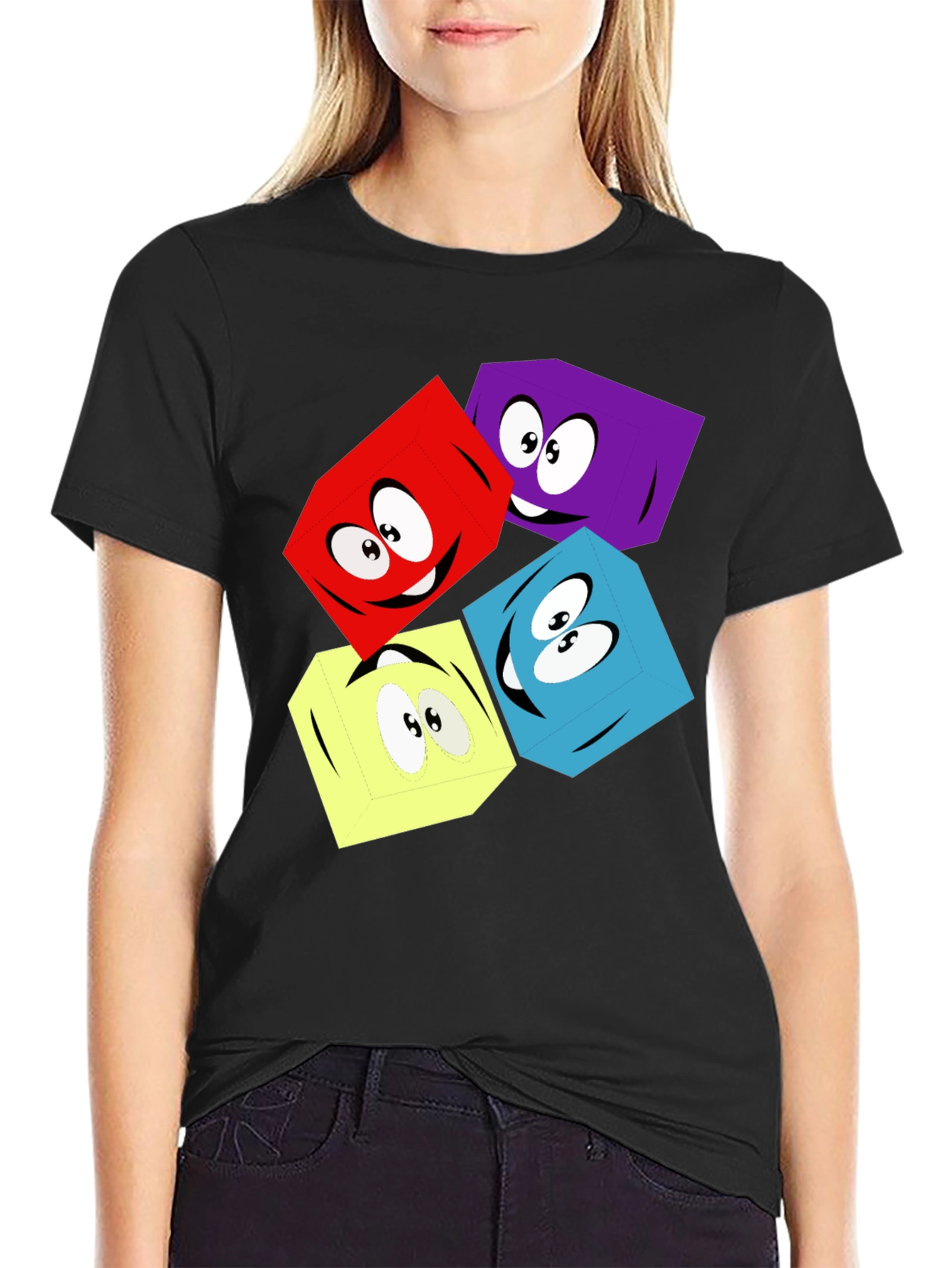 Cartoon Cubes Graphic T-Shirt - Black