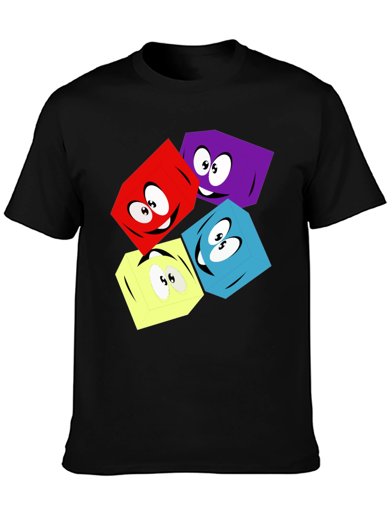 Cartoon Cubes Graphic T-Shirt - Black