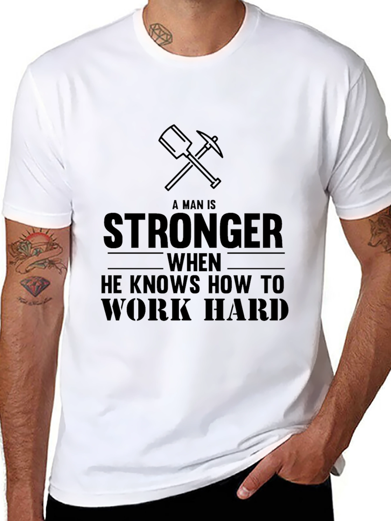 Strong Man Work Hard T-Shirt - Black