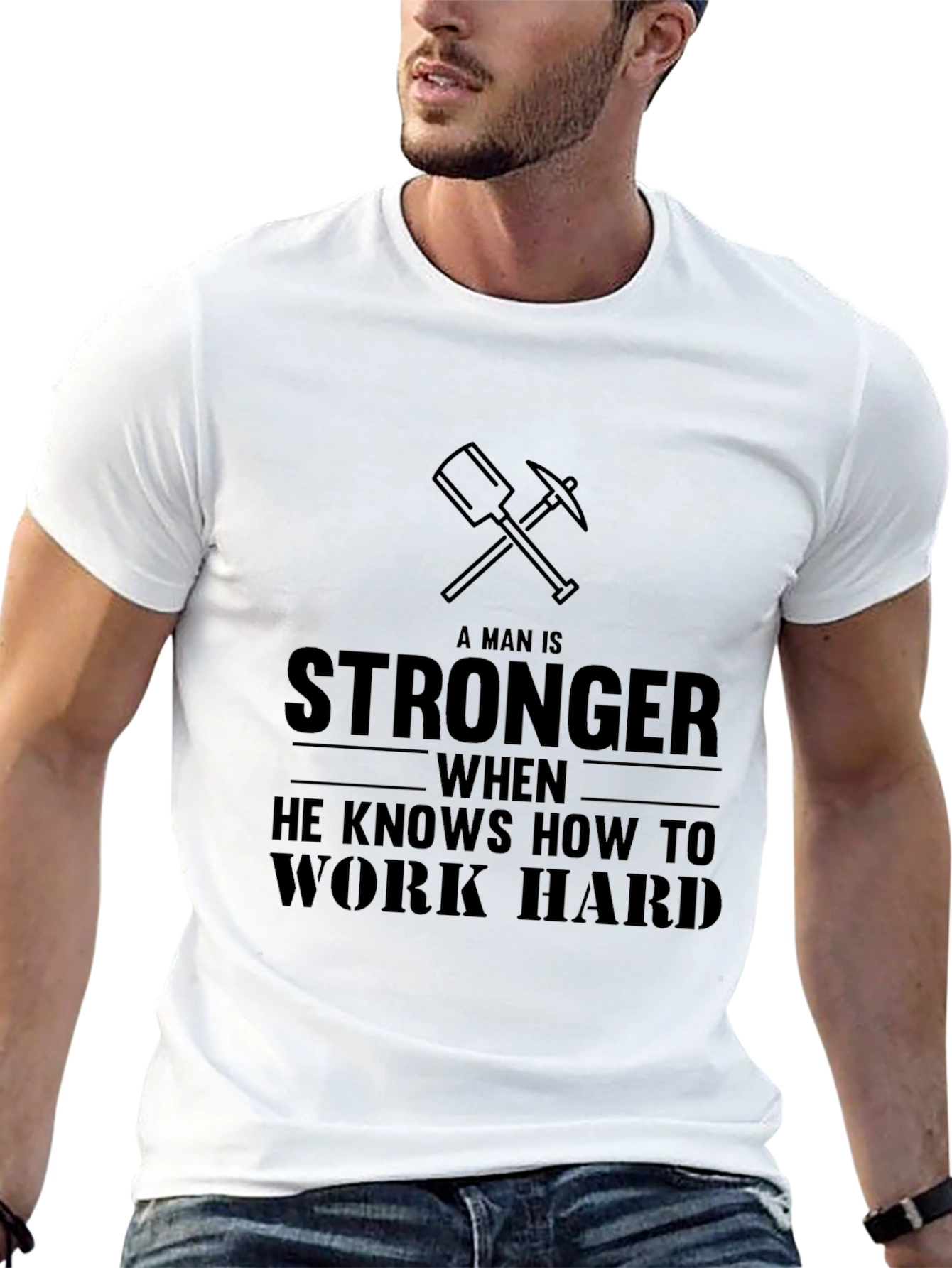 Strong Man Work Hard T-Shirt - Black
