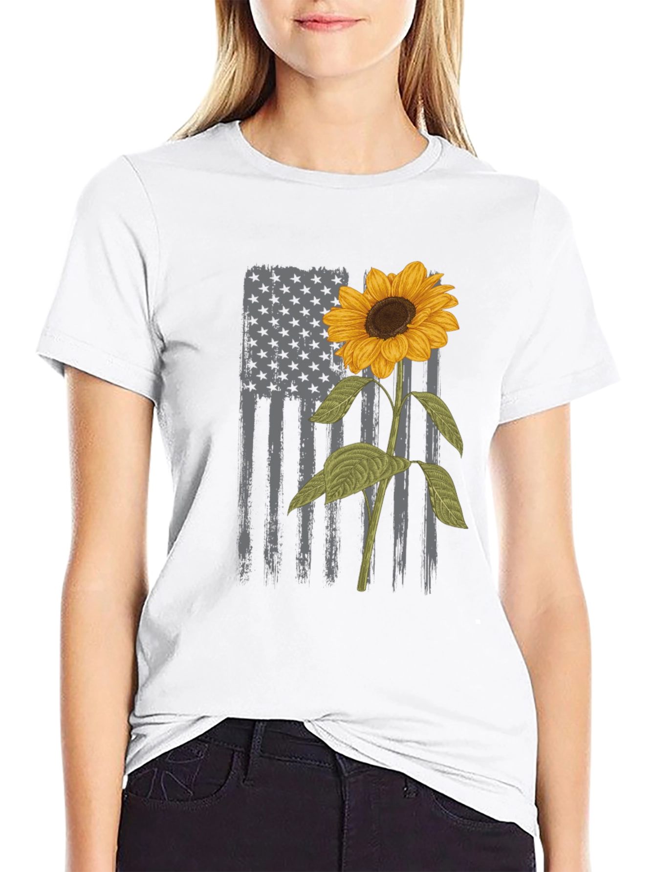 American Flag Sunflower Graphic Tee