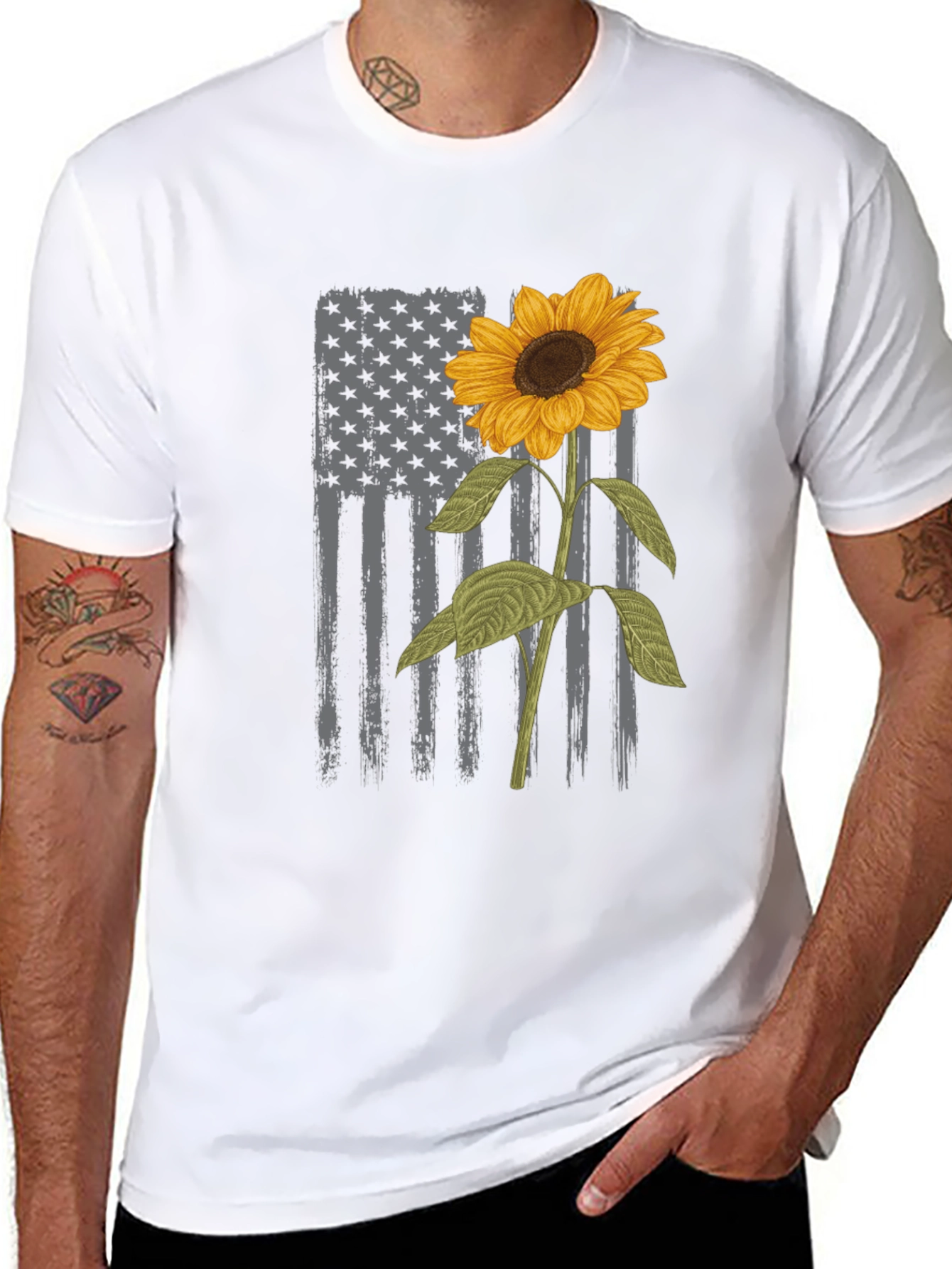 American Flag Sunflower Graphic Tee