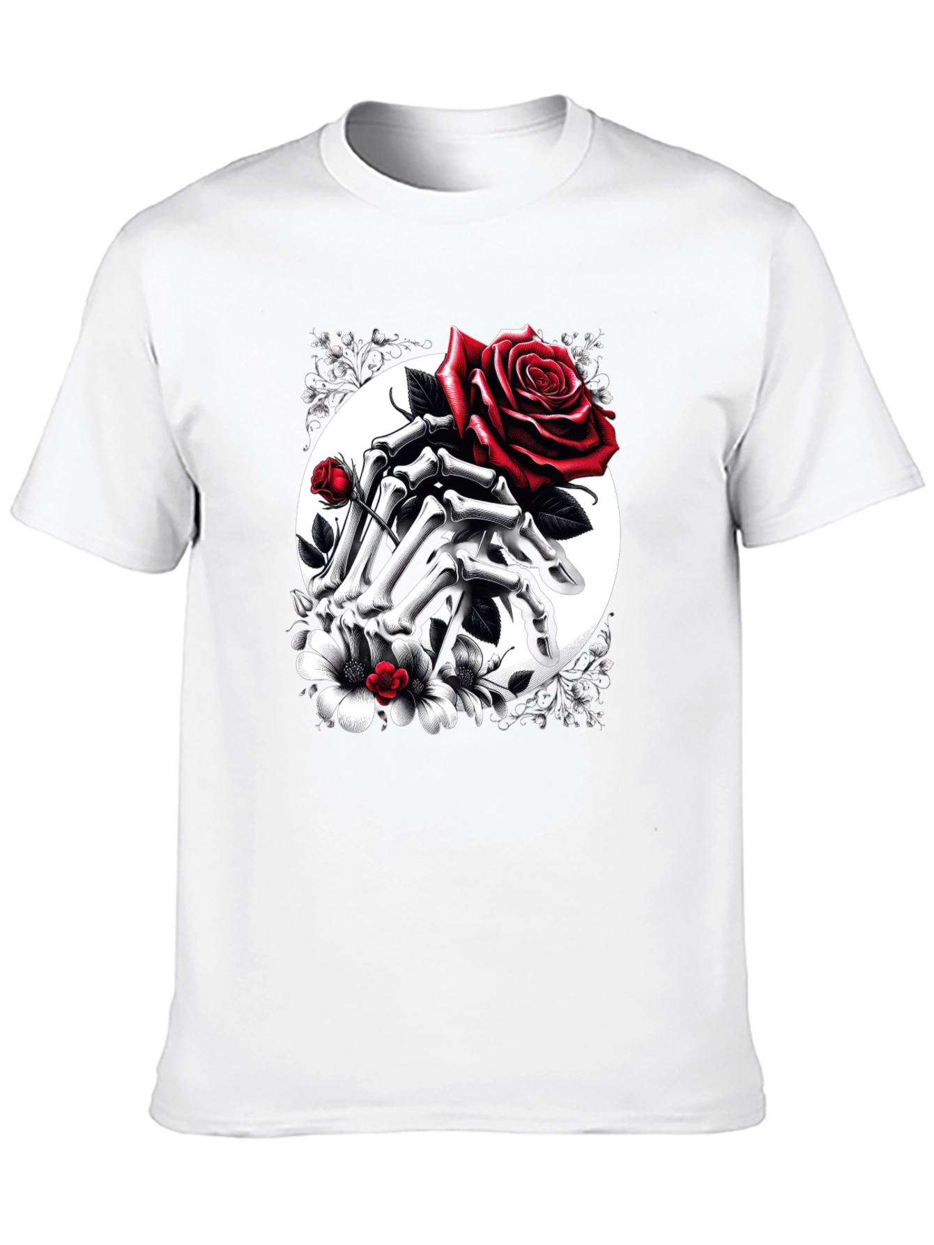 Floral Skull Hands Rose T-Shirt - Gothic Style