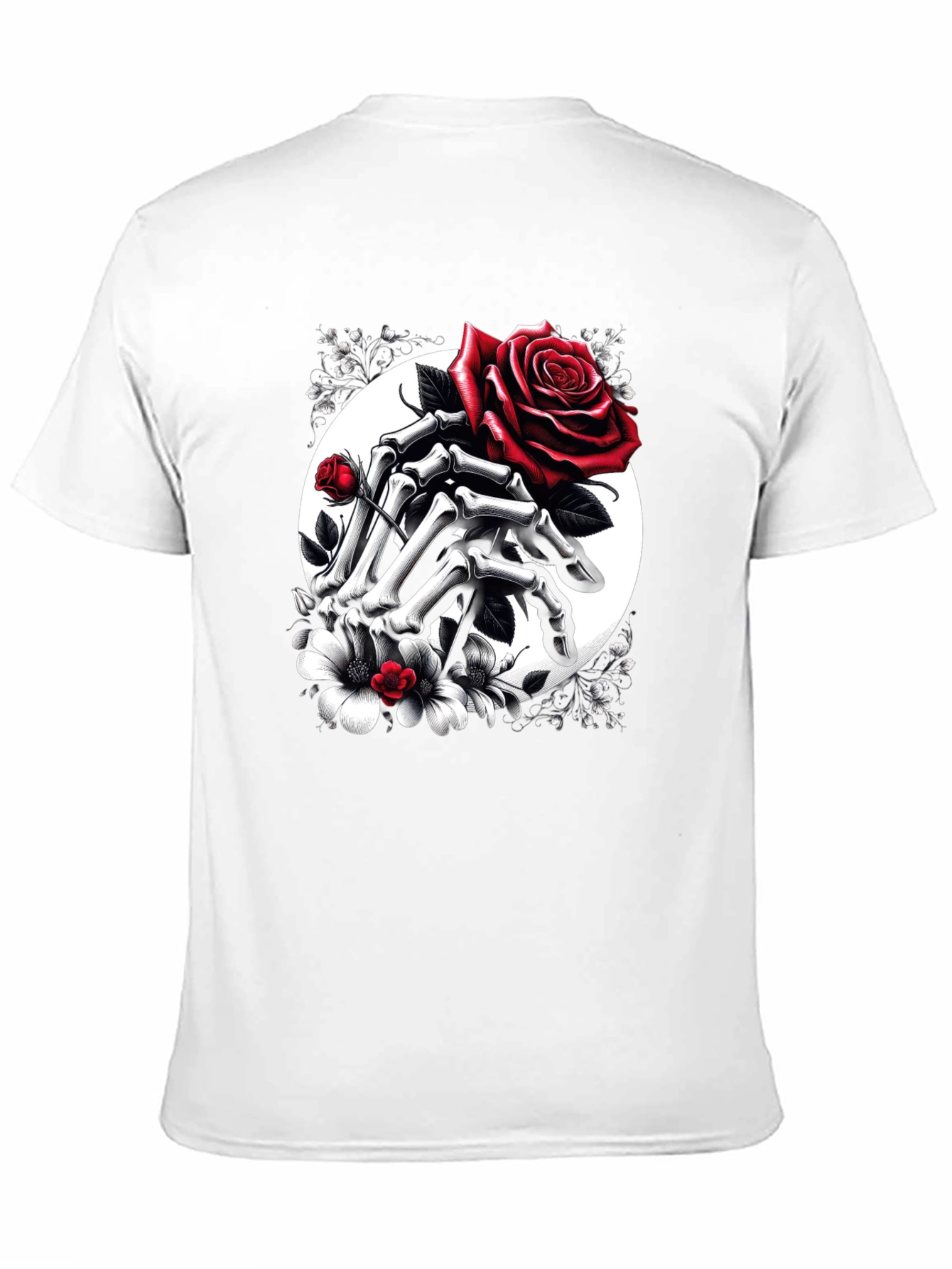 Floral Skull Hands Rose T-Shirt - Gothic Style