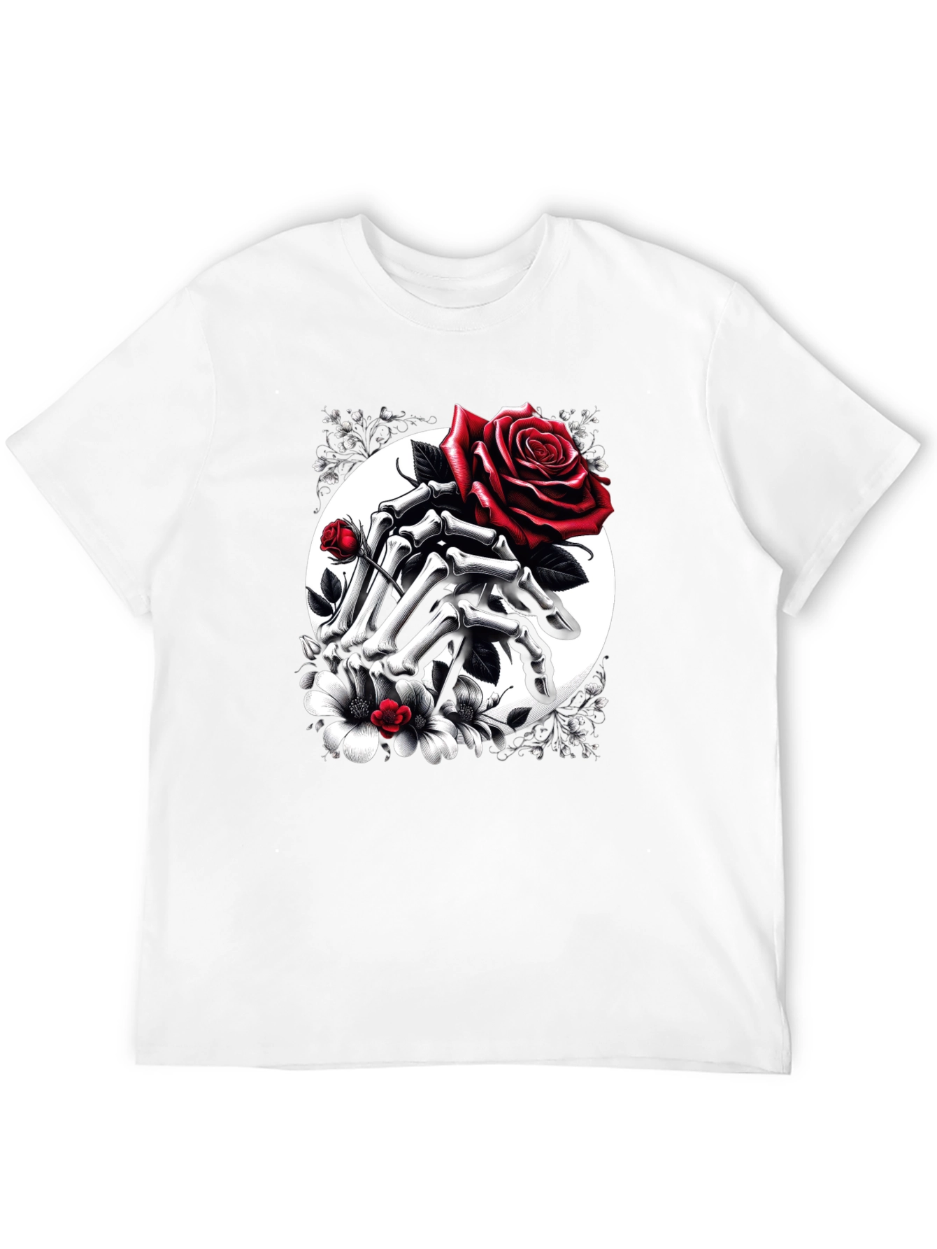 Floral Skull Hands Rose T-Shirt - Gothic Style