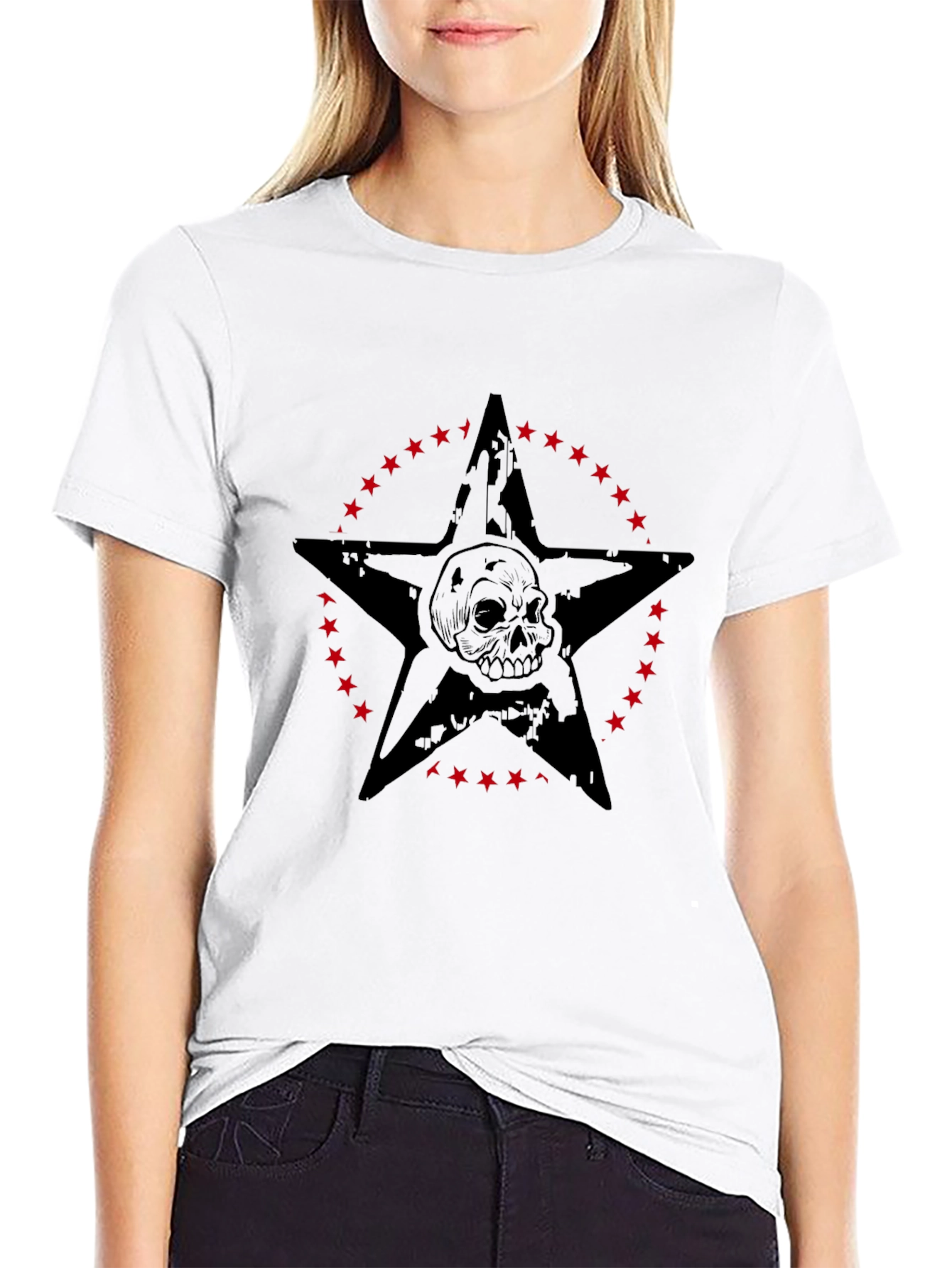 Skull Star Graphic Print Mens Black T-Shirt