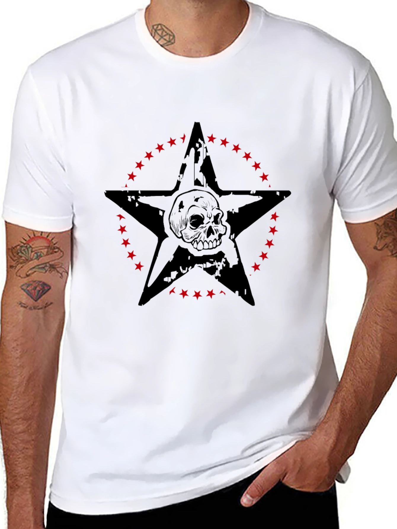 Skull Star Graphic Print Mens Black T-Shirt