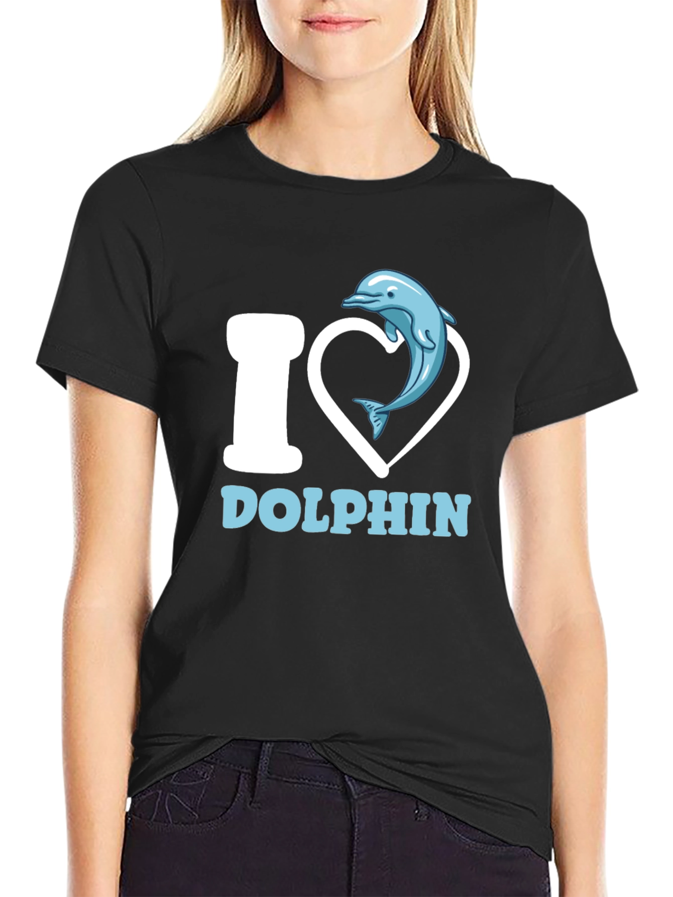 I Heart Dolphins Black T-Shirt Animal Lover Graphic Tee