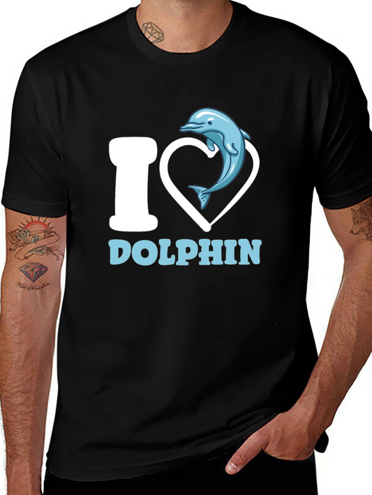 I Heart Dolphins Black T-Shirt Animal Lover Graphic Tee