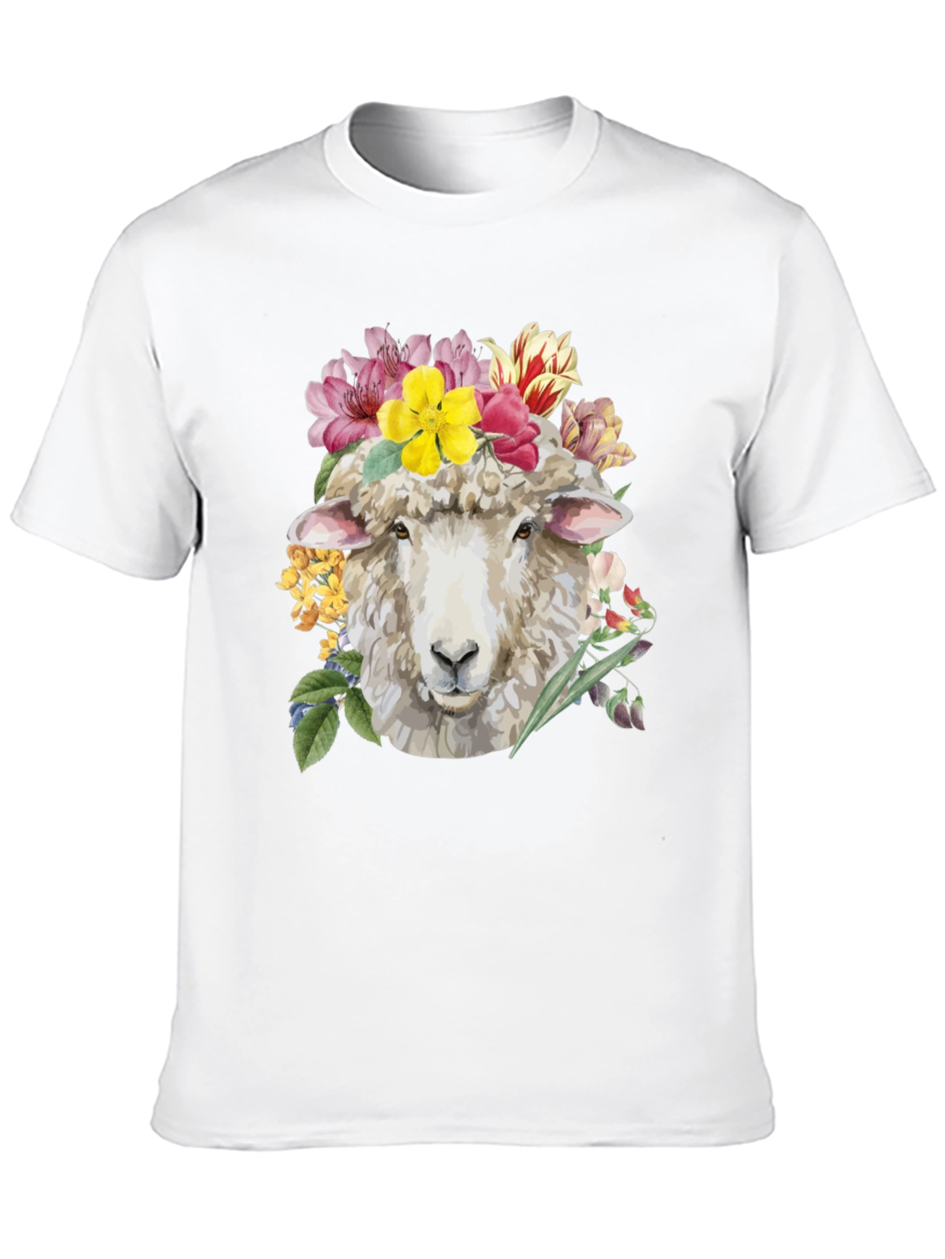 Floral Sheep Graphic Tee - Black Cotton T-Shirt
