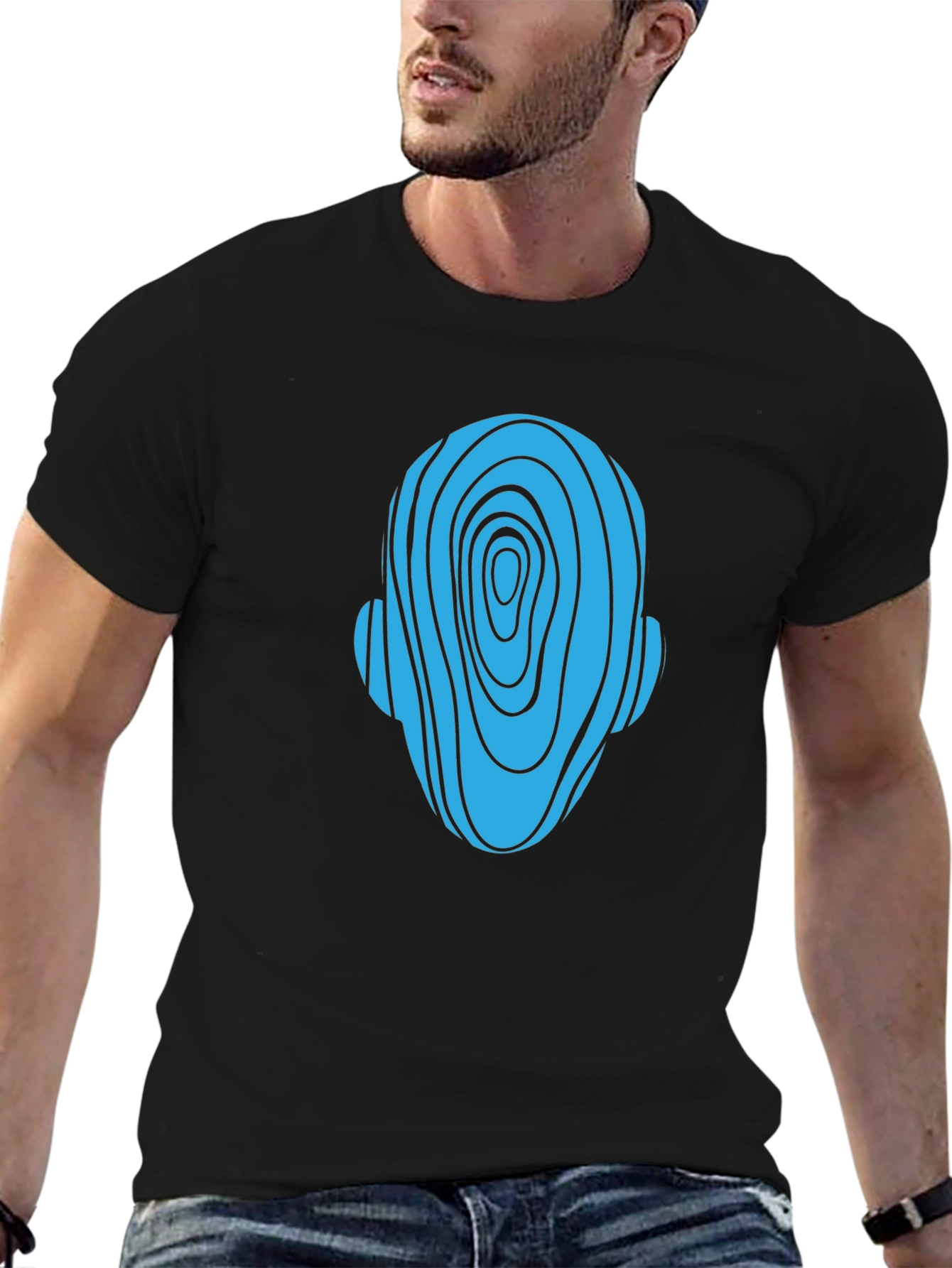 Abstract Head Graphic Tee - Black Cotton Casual Shirt