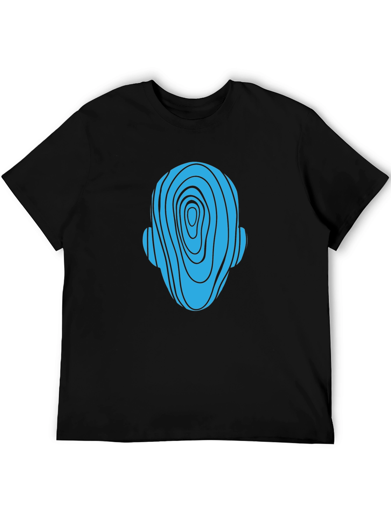 Abstract Head Graphic Tee - Black Cotton Casual Shirt