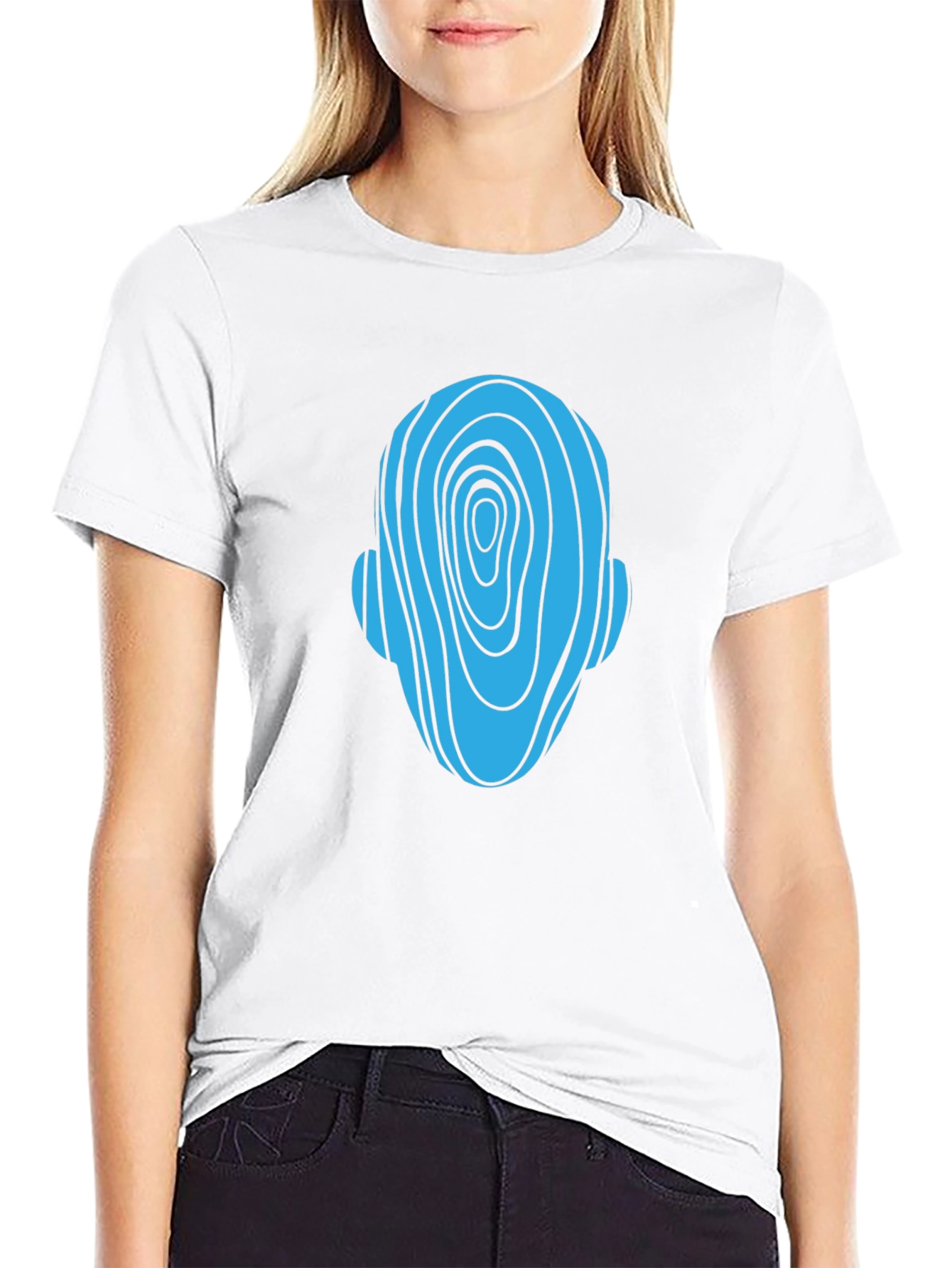 Abstract Head Graphic Tee - Black Cotton Casual Shirt
