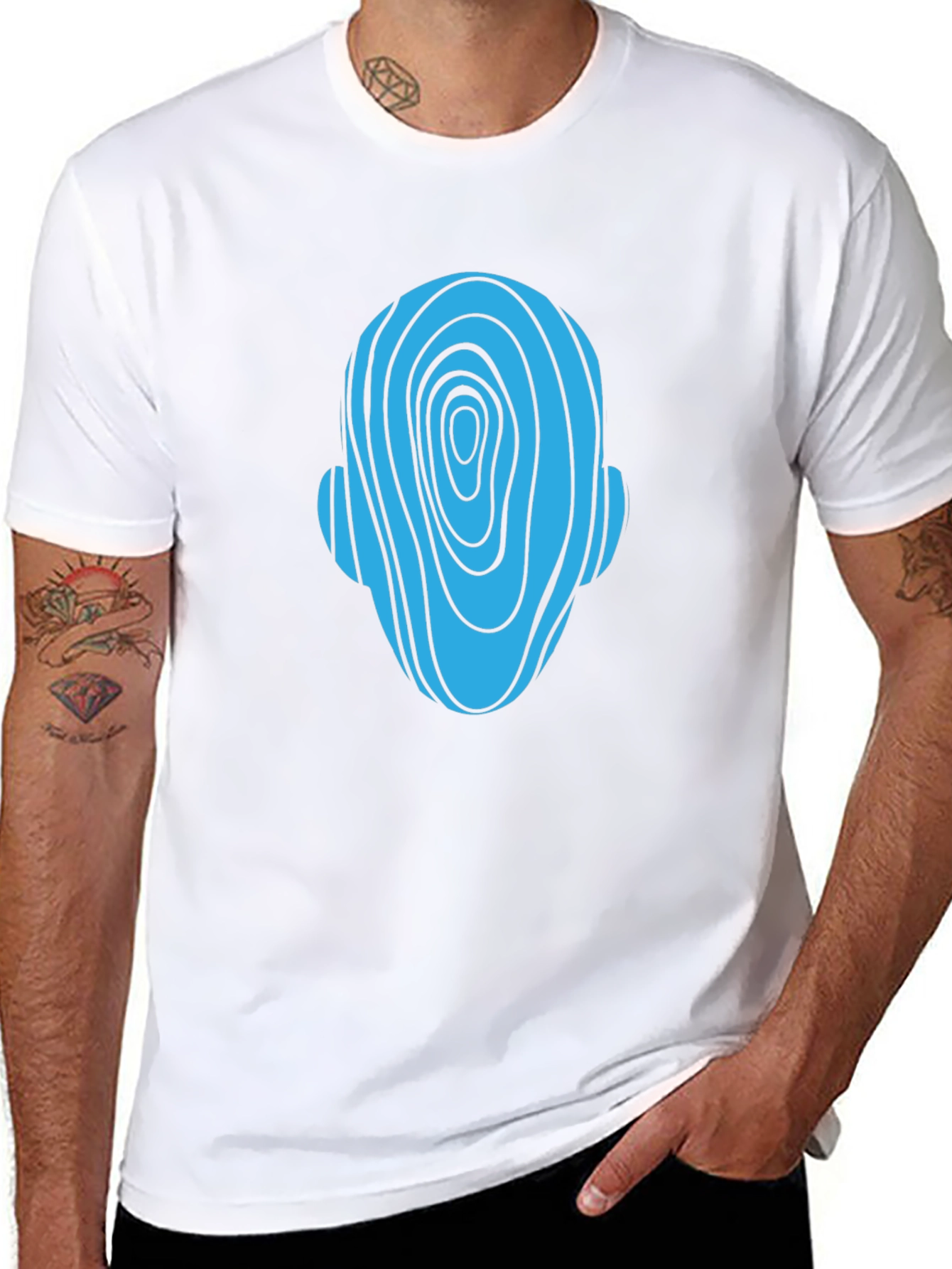 Abstract Head Graphic Tee - Black Cotton Casual Shirt