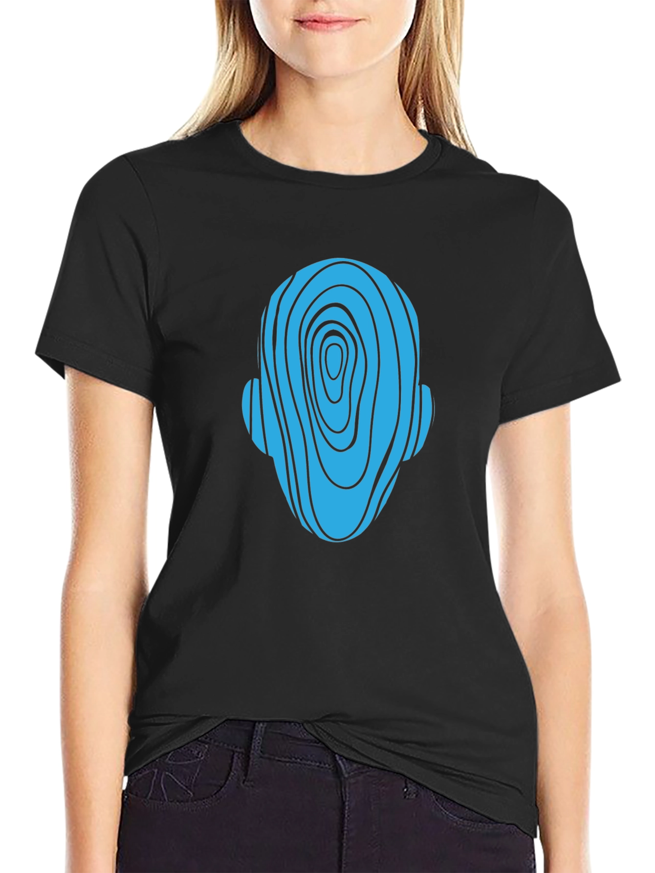 Abstract Head Graphic Tee - Black Cotton Casual Shirt